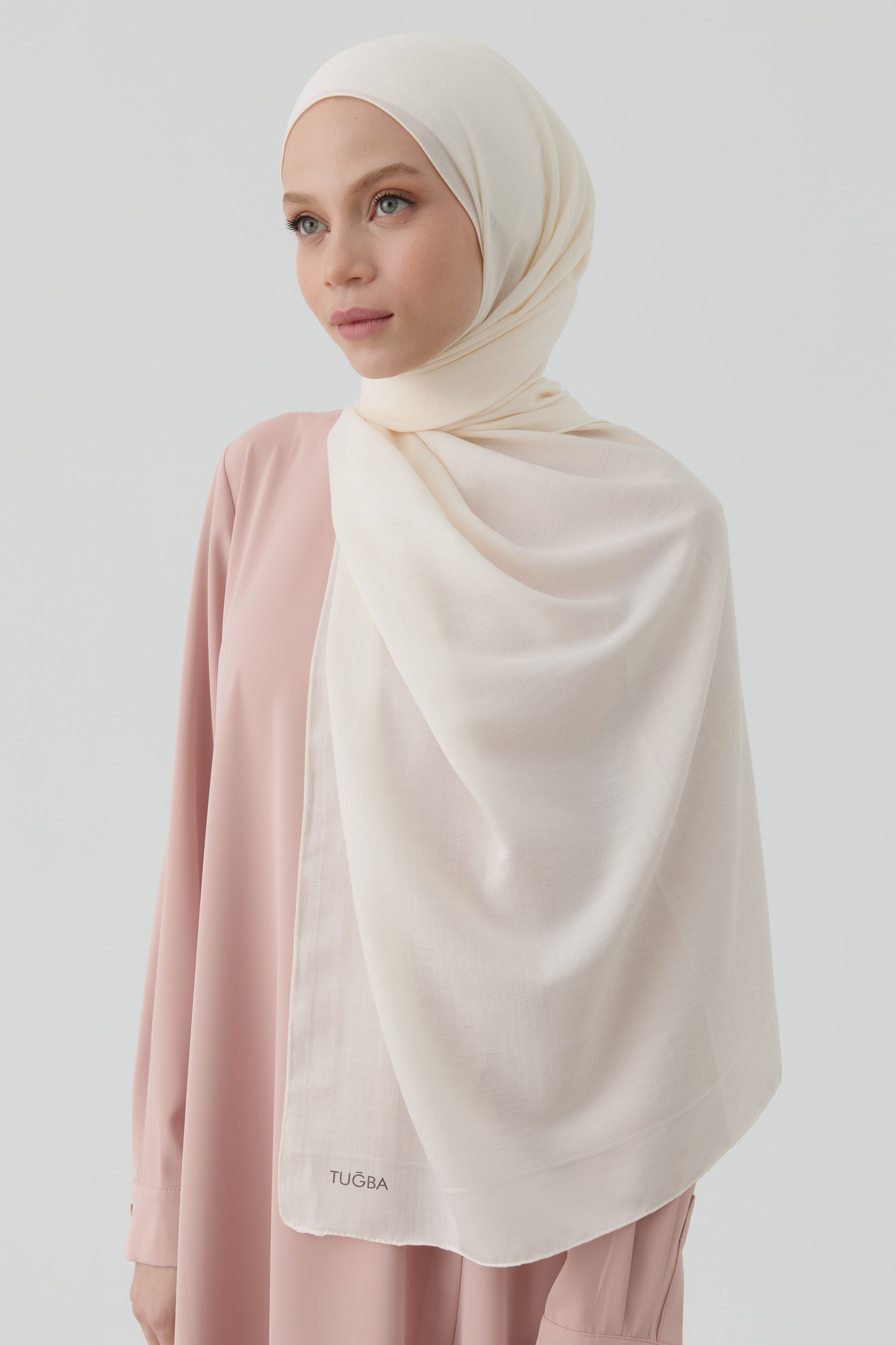 Floral Desen Pamuk Şal - Ekru TUGBA