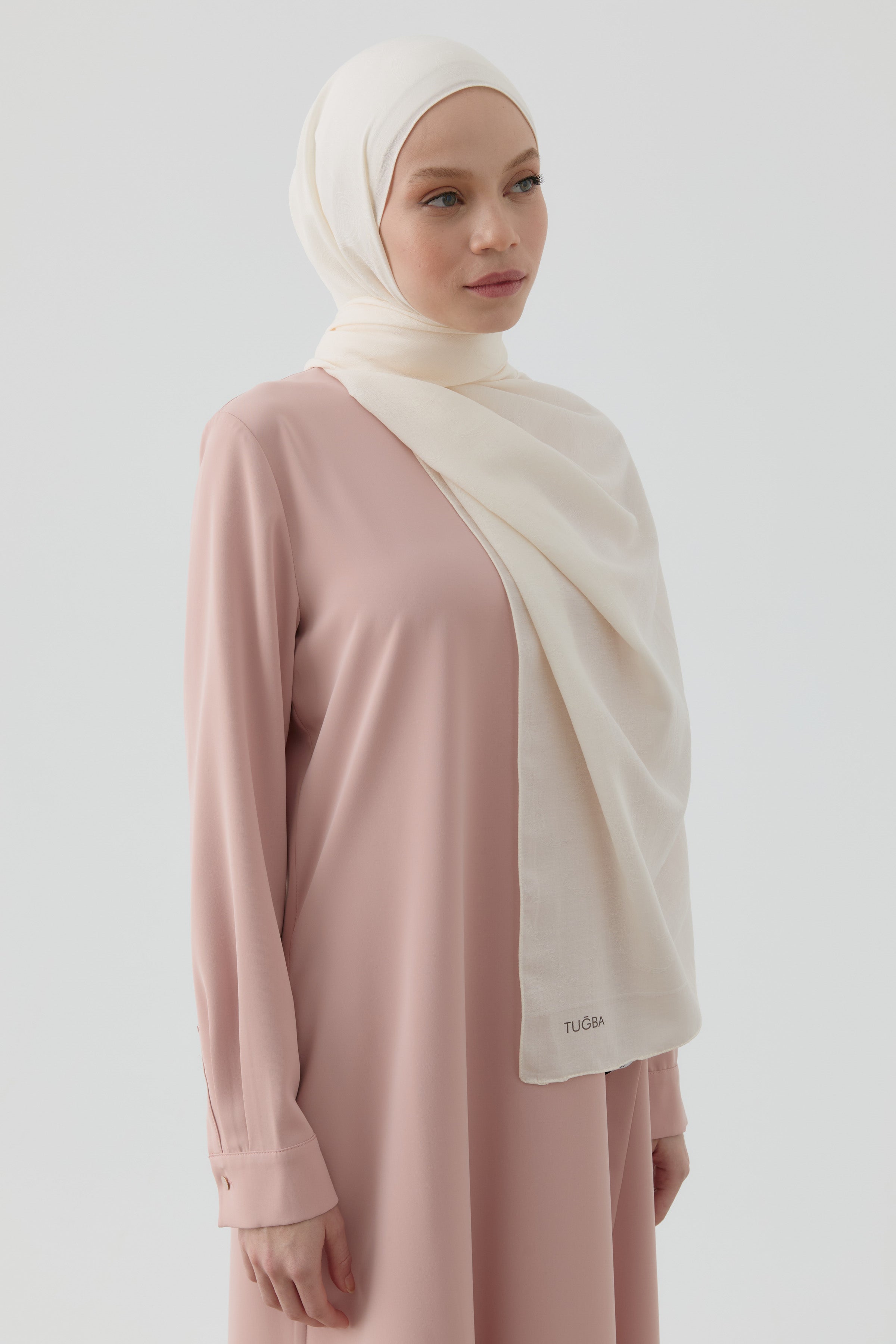 Floral Desen Pamuk Şal - Ekru TUGBA