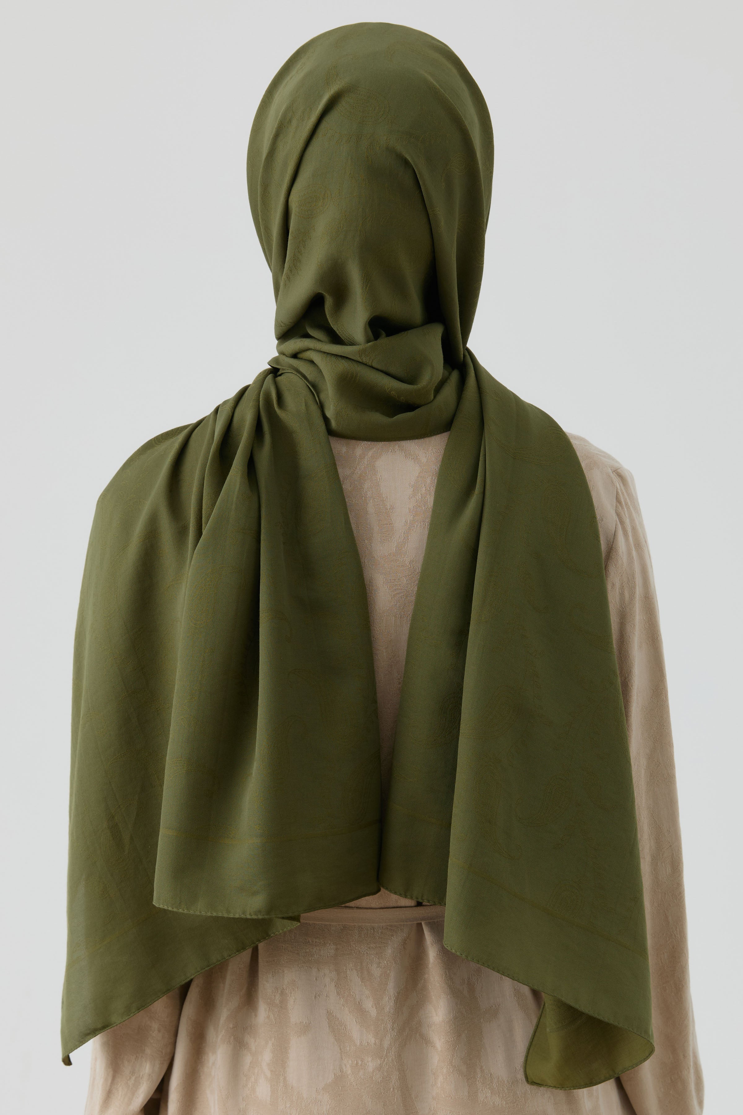 Floral Desen Pamuk Şal - Haki TUGBA