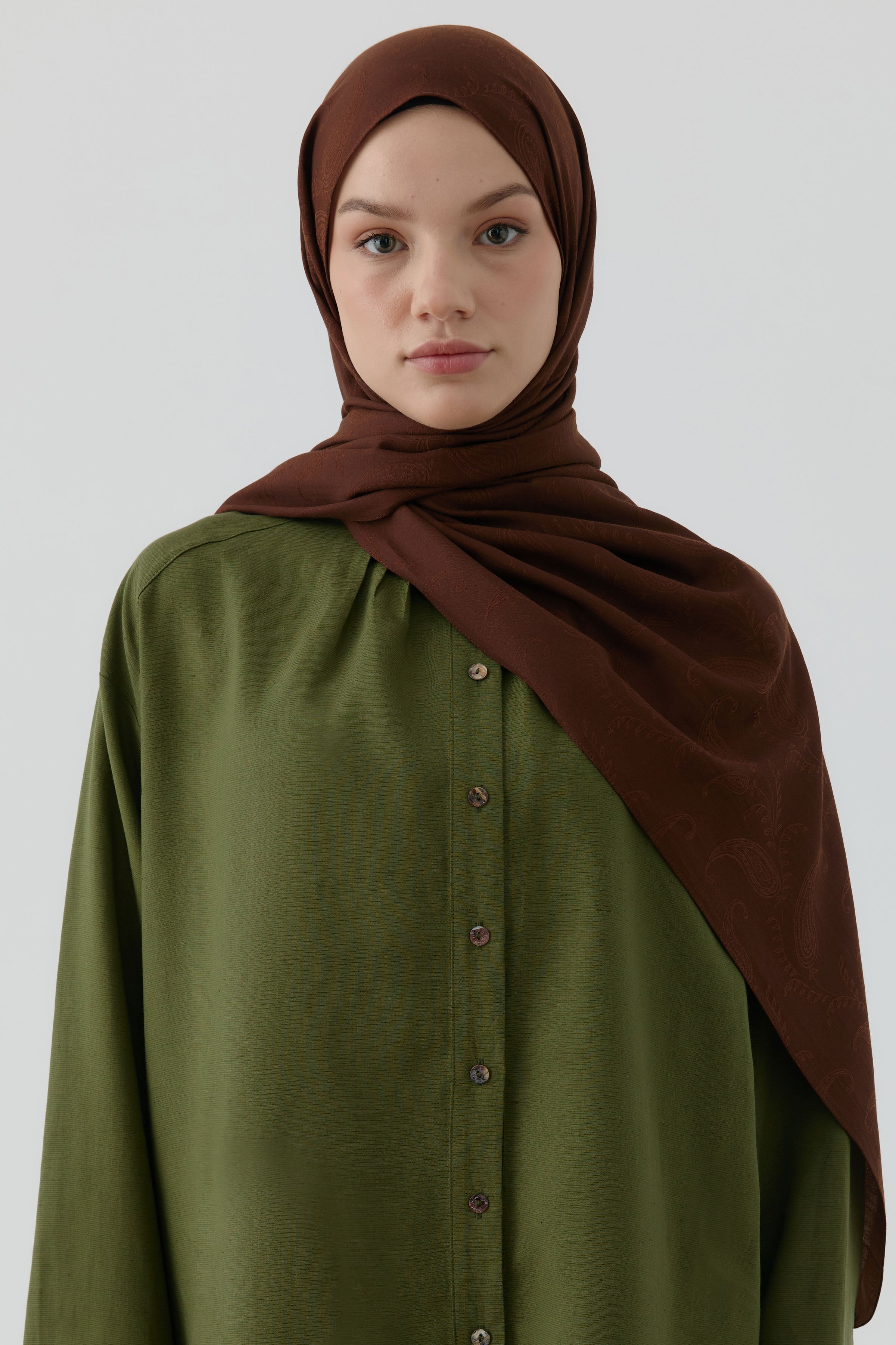 Floral Desen Pamuk Şal - Kahve TUGBA