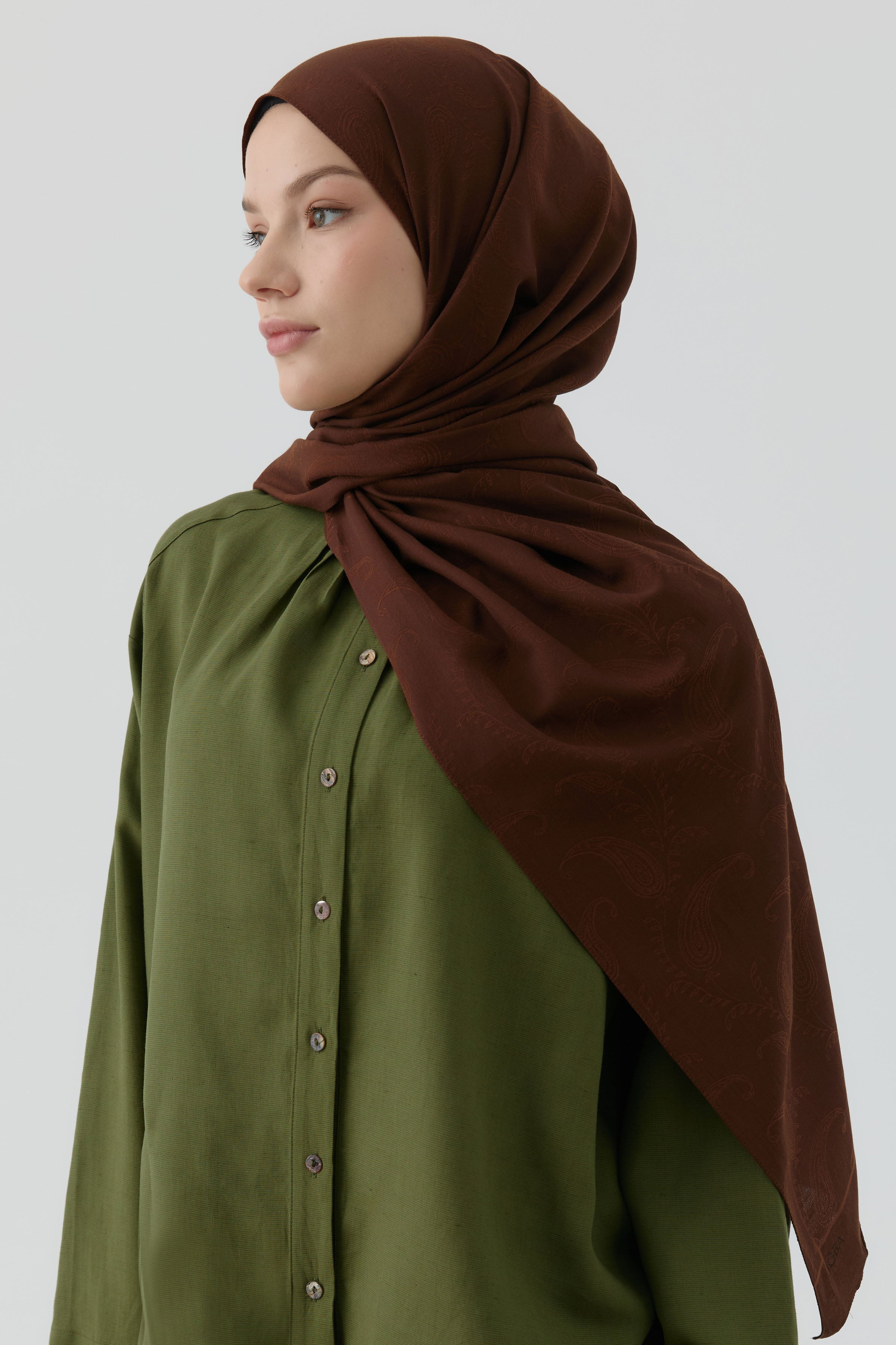 Floral Desen Pamuk Şal - Kahve TUGBA