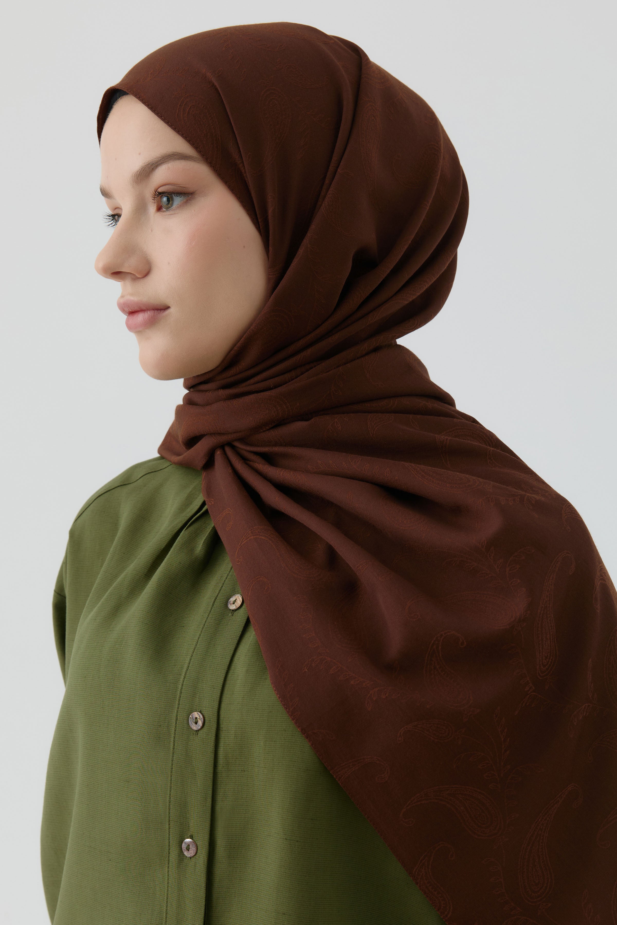 Floral Desen Pamuk Şal - Kahve TUGBA