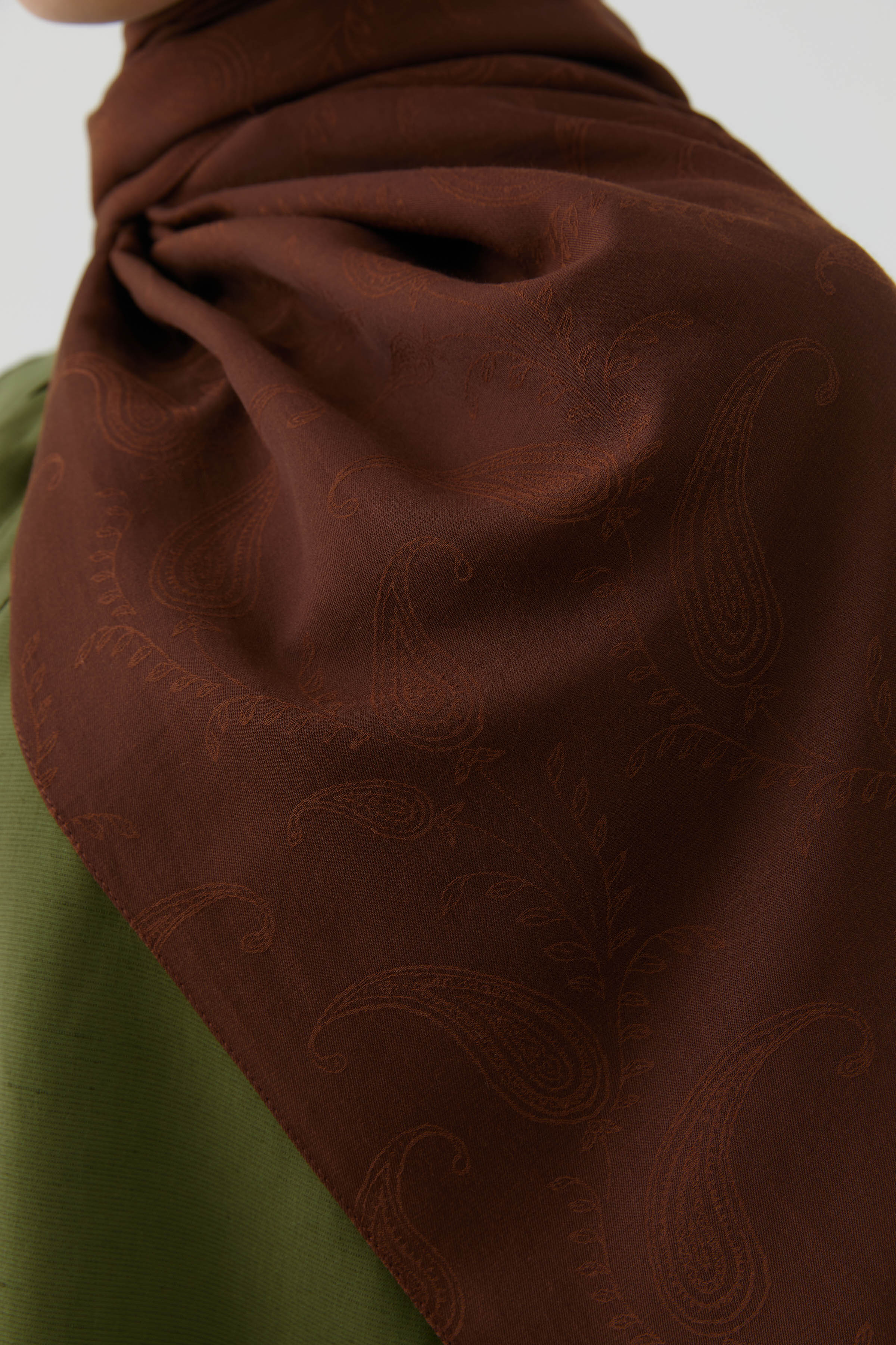 Floral Desen Pamuk Şal - Kahve TUGBA