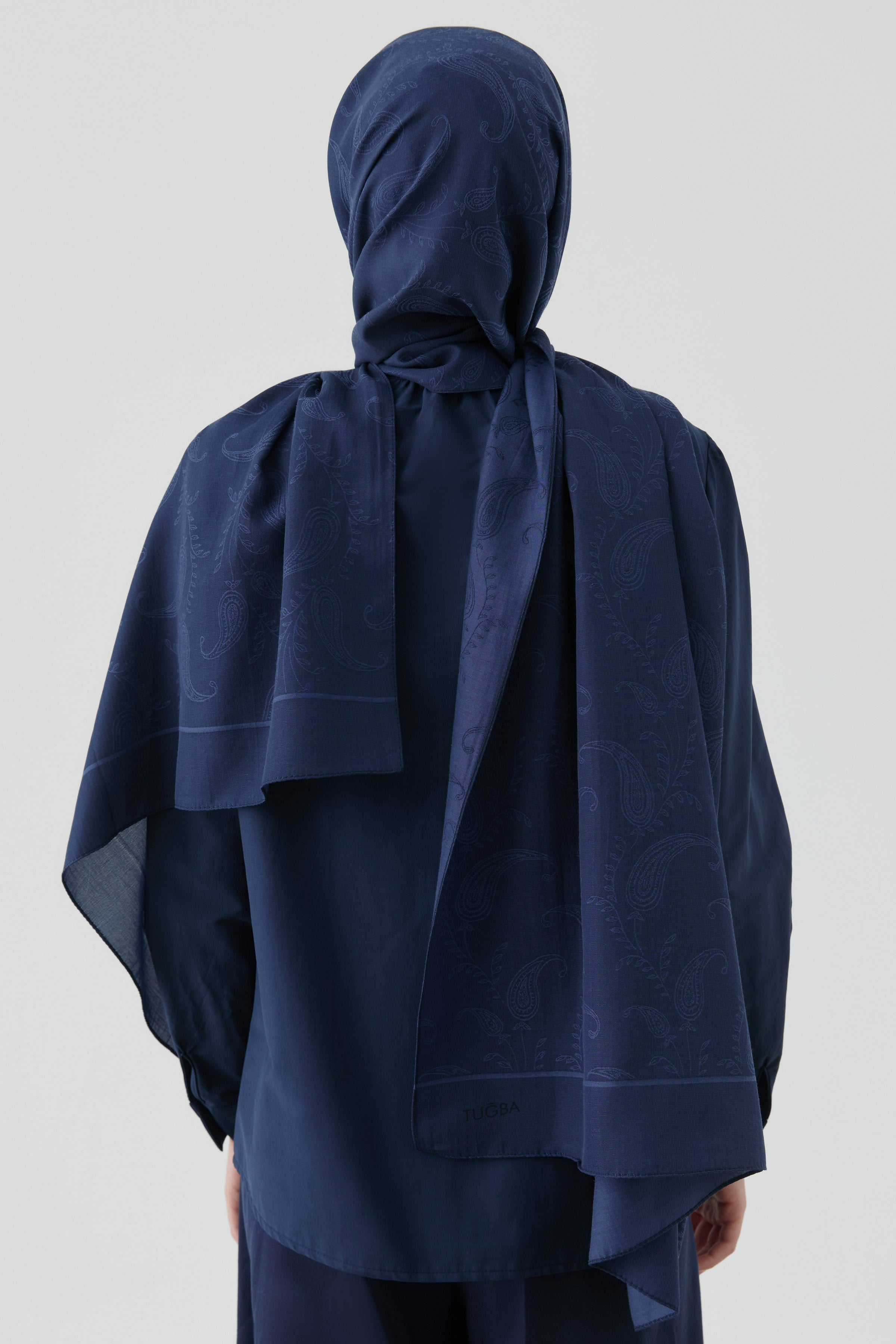 Floral Desen Pamuk Şal - Lacivert TUGBA