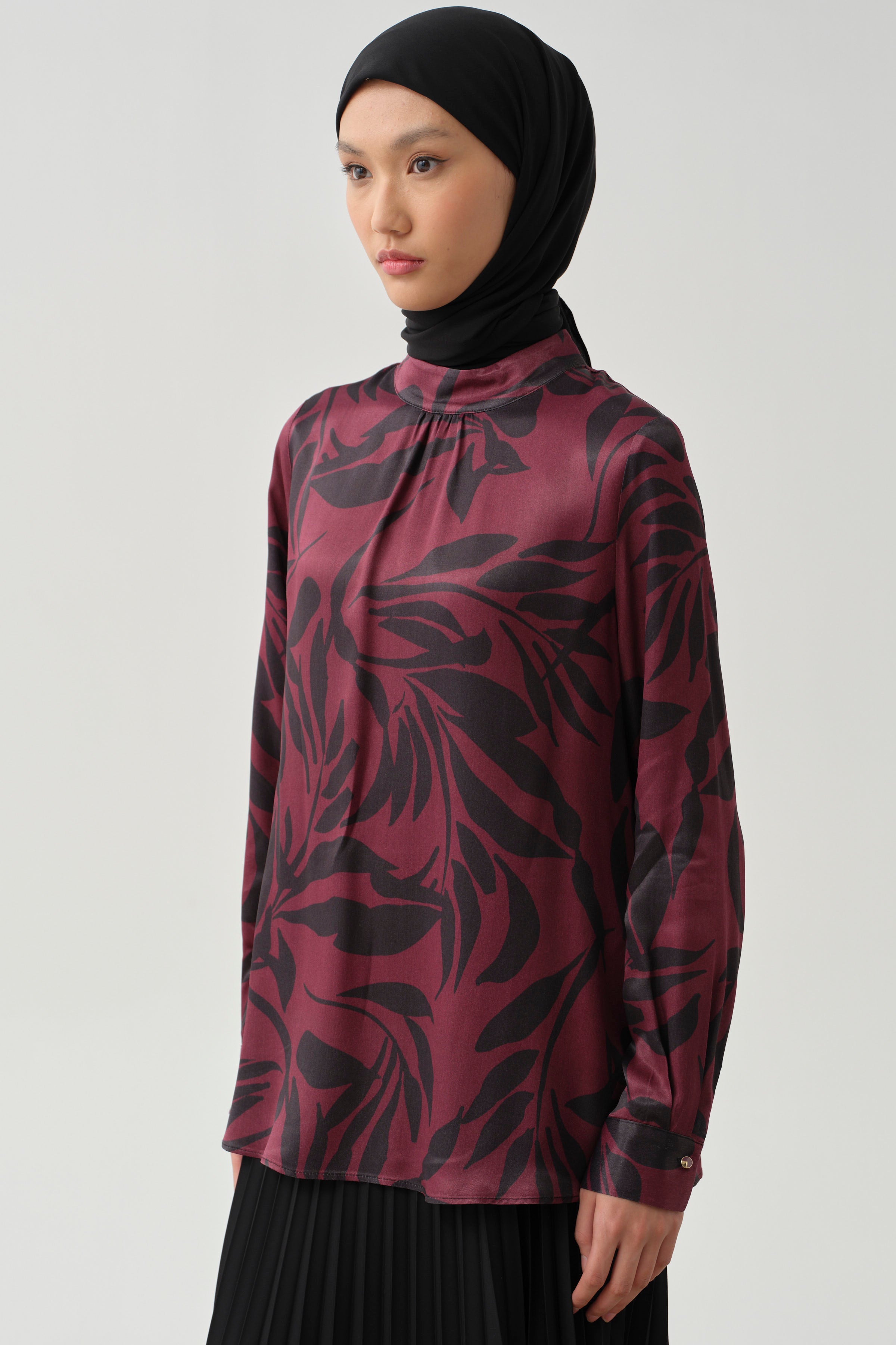 Floral Desen Viskon Bluz - Mürdüm TUGBA