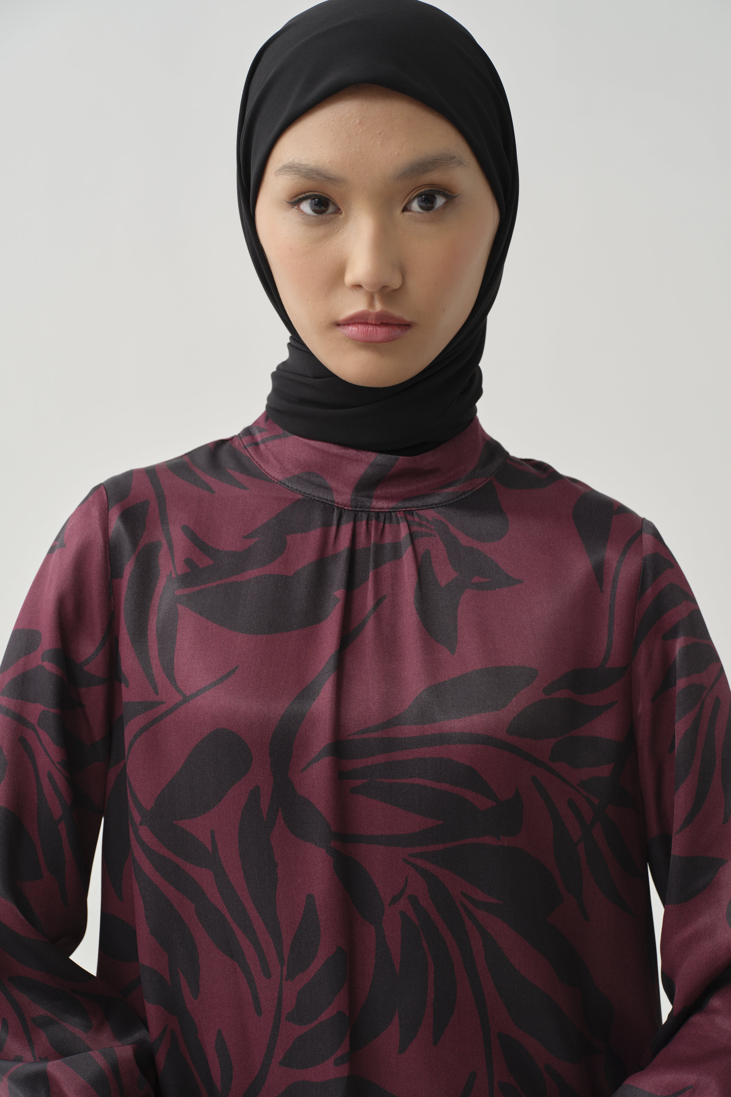 Floral Desen Viskon Bluz - Mürdüm TUGBA