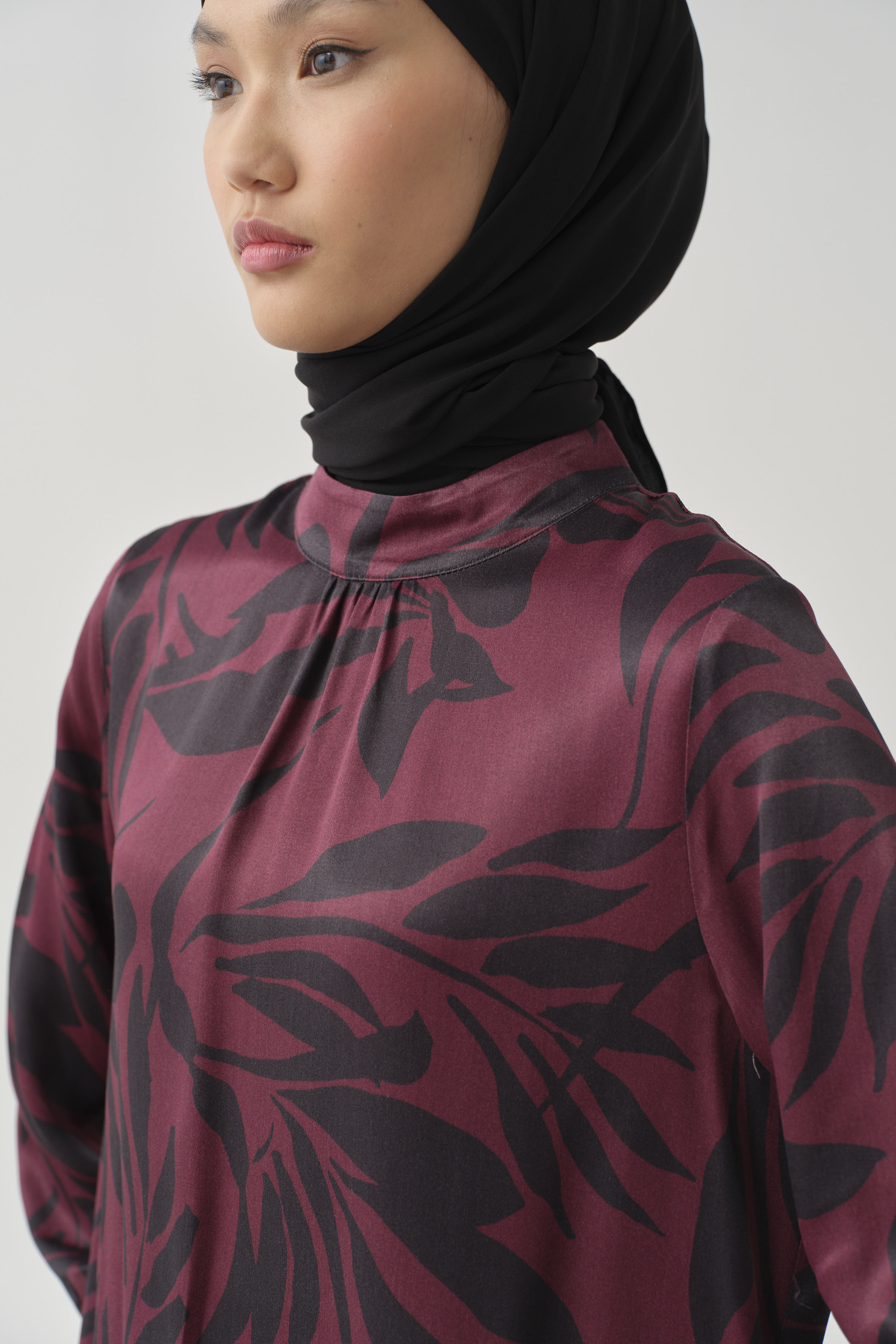 Floral Desen Viskon Bluz - Mürdüm TUGBA