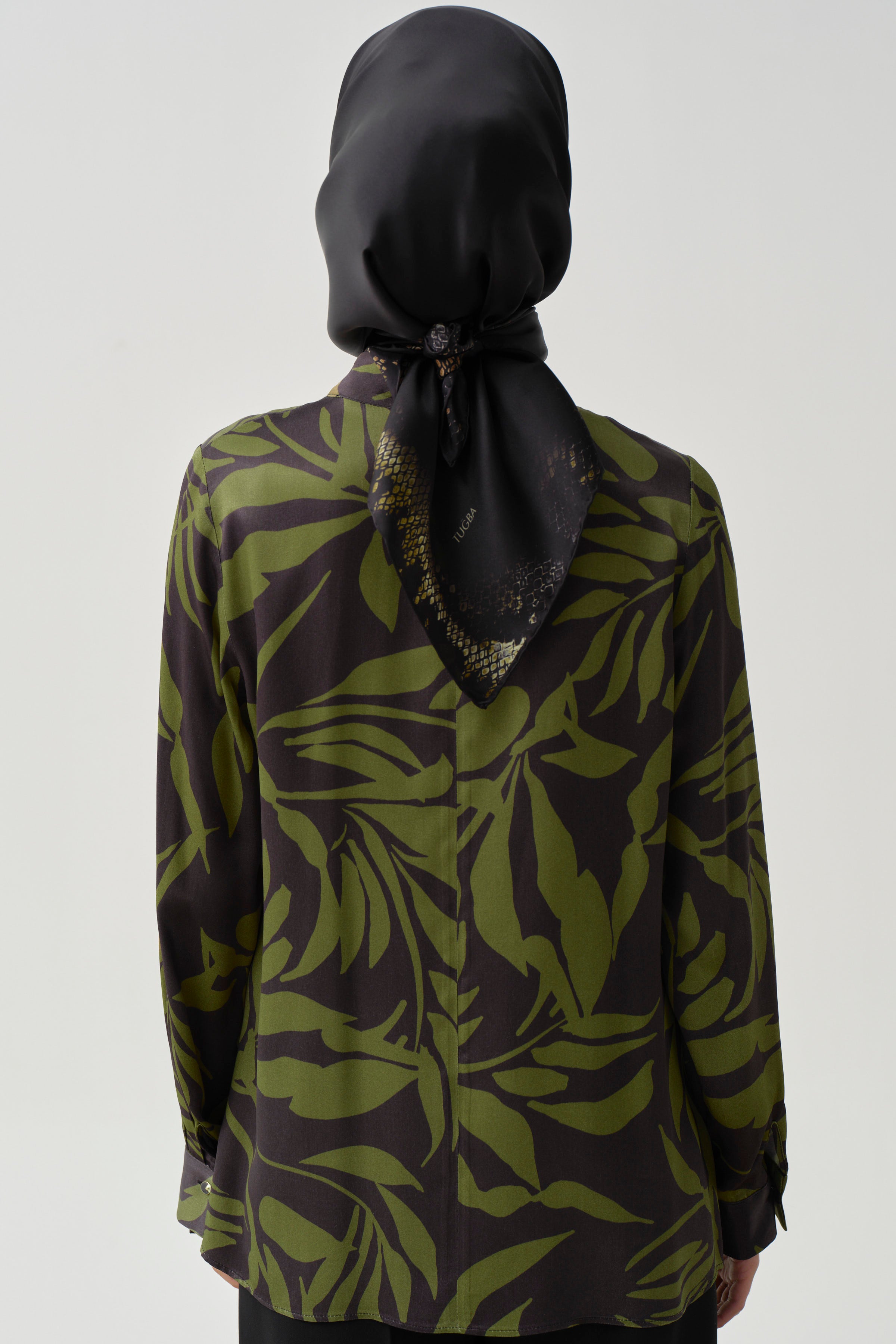 Floral Desen Viskon Bluz - Olive TUGBA