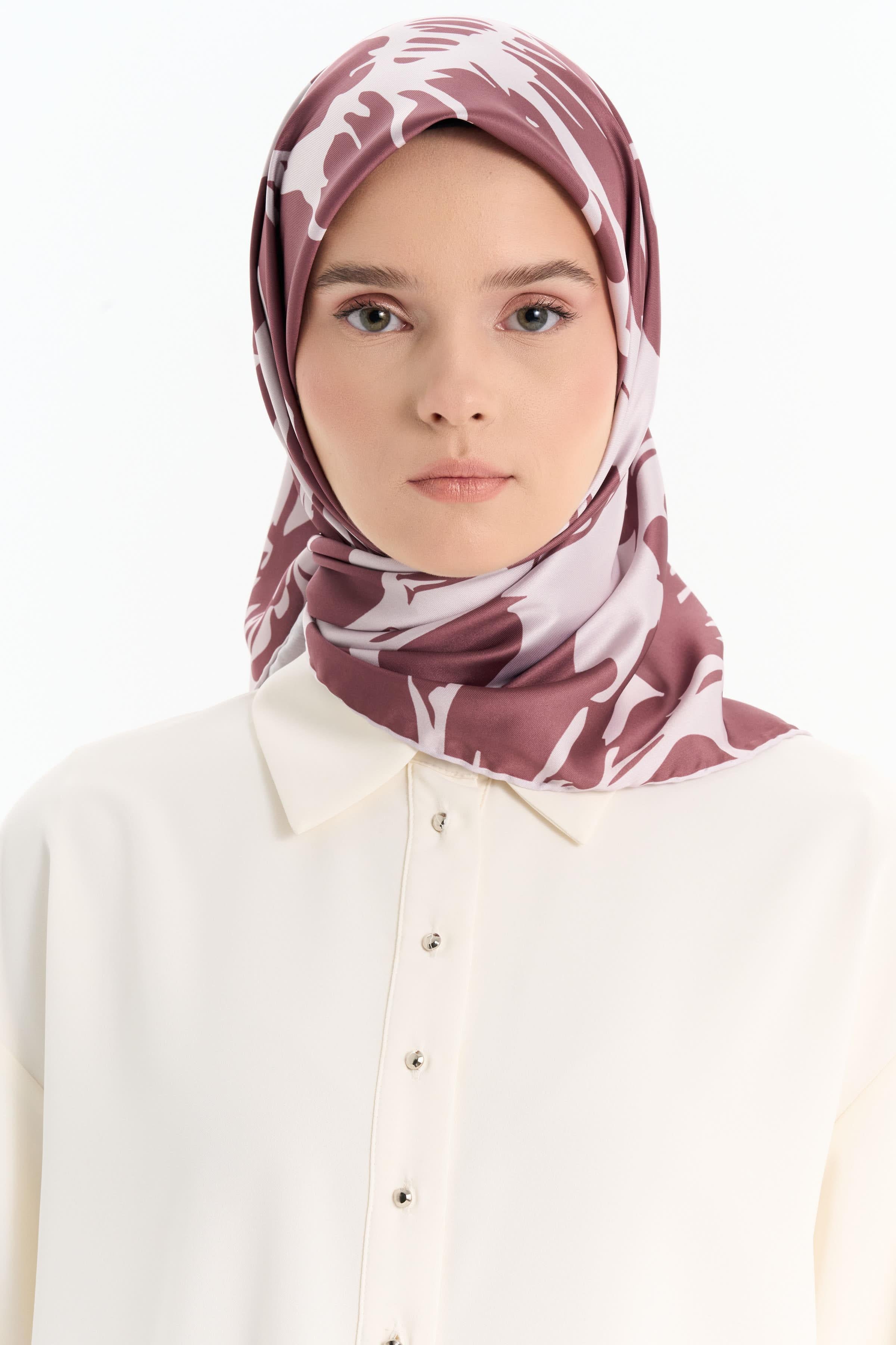 Floral Desen Stil Eşarp - Kahve TUGBA