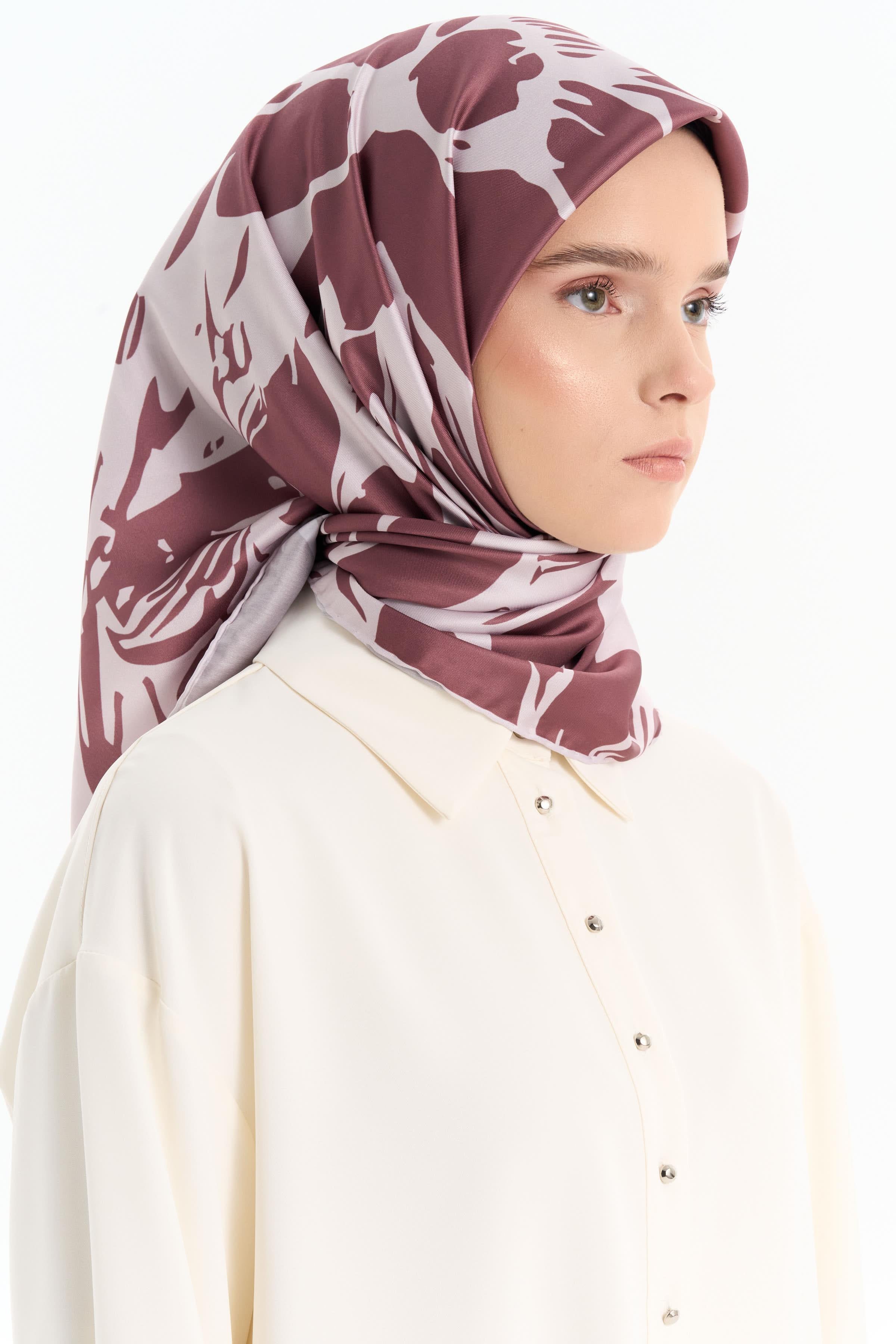 Floral Desen Stil Eşarp - Kahve TUGBA