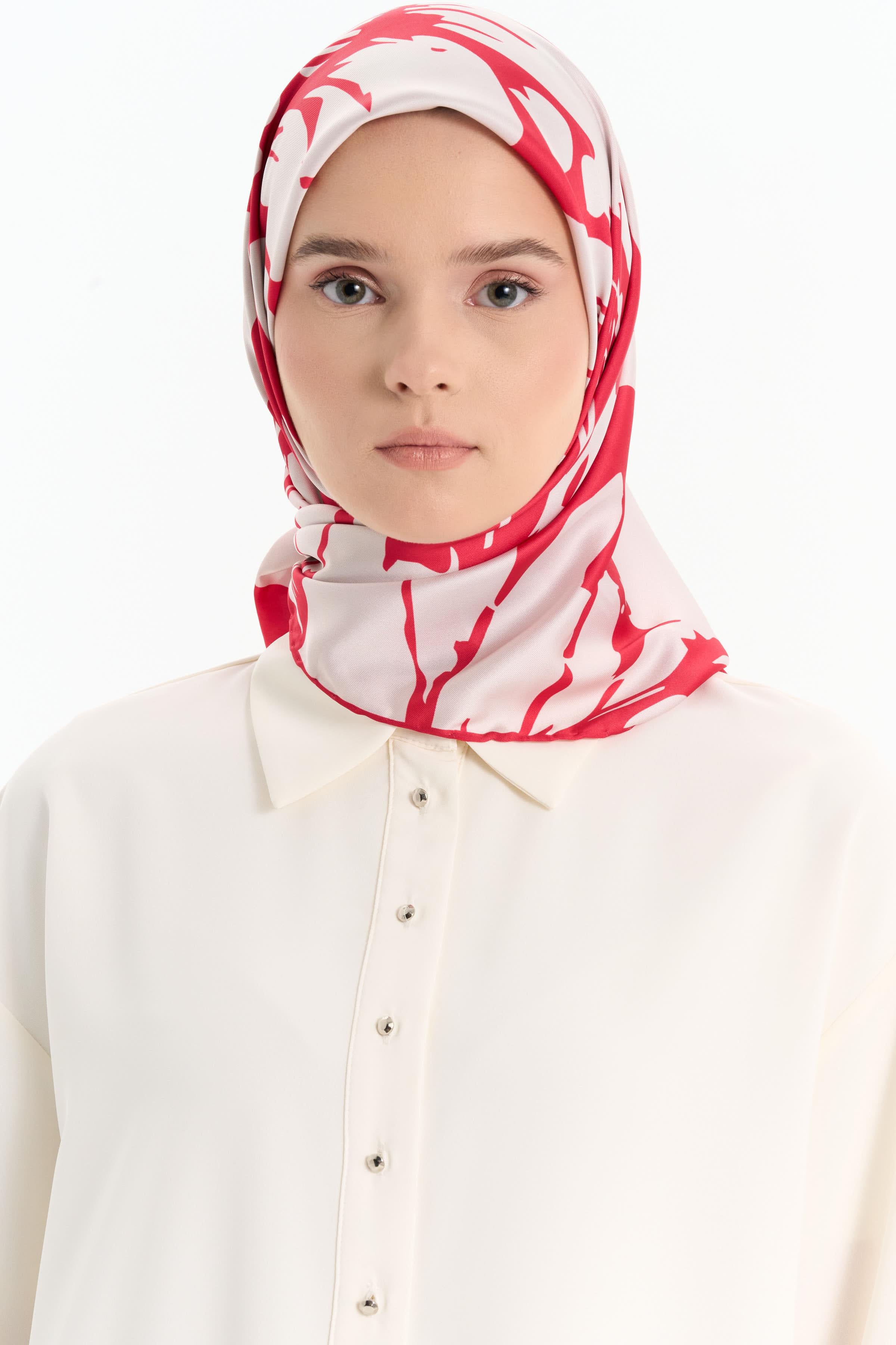 Floral Desen Stil Eşarp - Kırmızı TUGBA