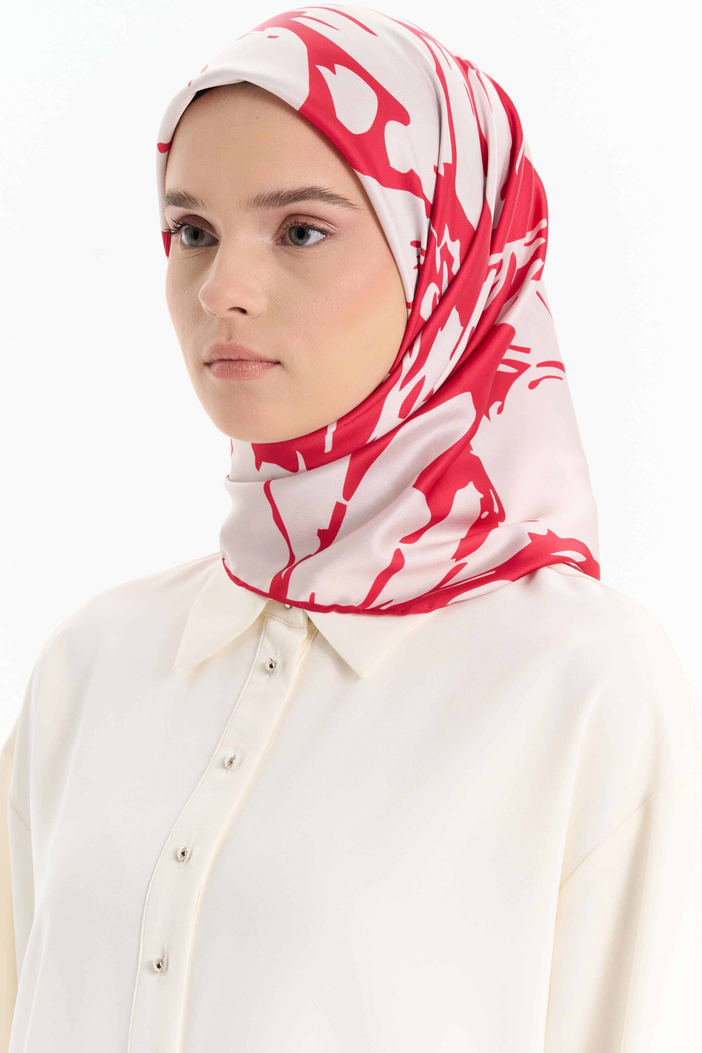 Floral Desen Stil Eşarp - Kırmızı TUGBA