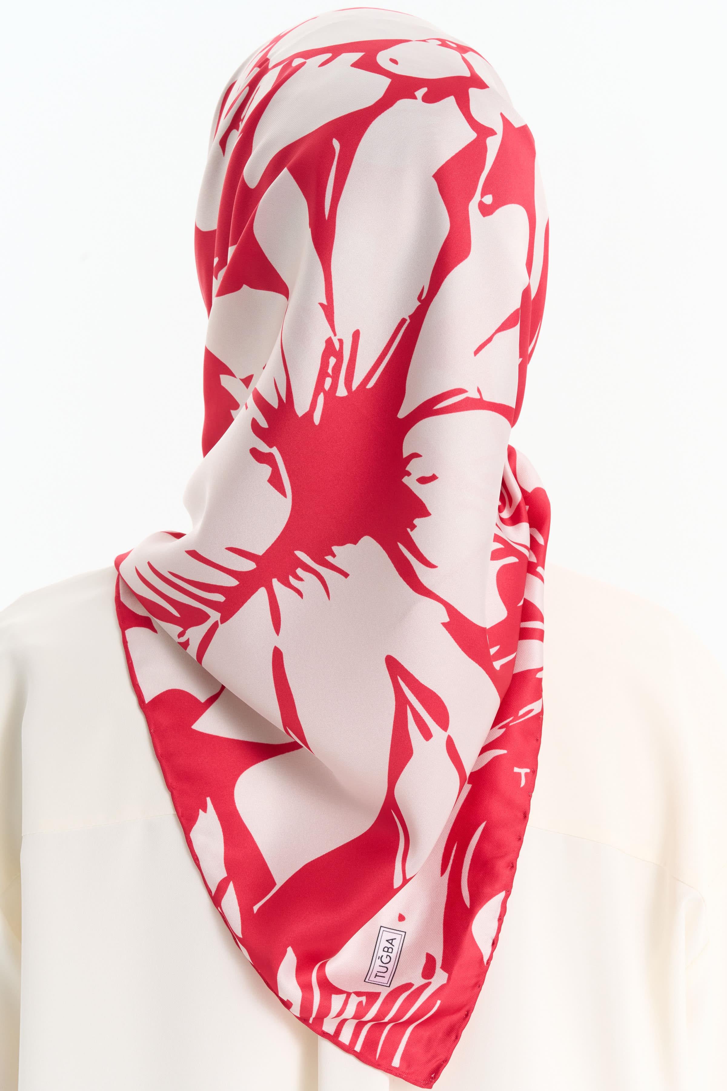 Floral Desen Stil Eşarp - Kırmızı TUGBA