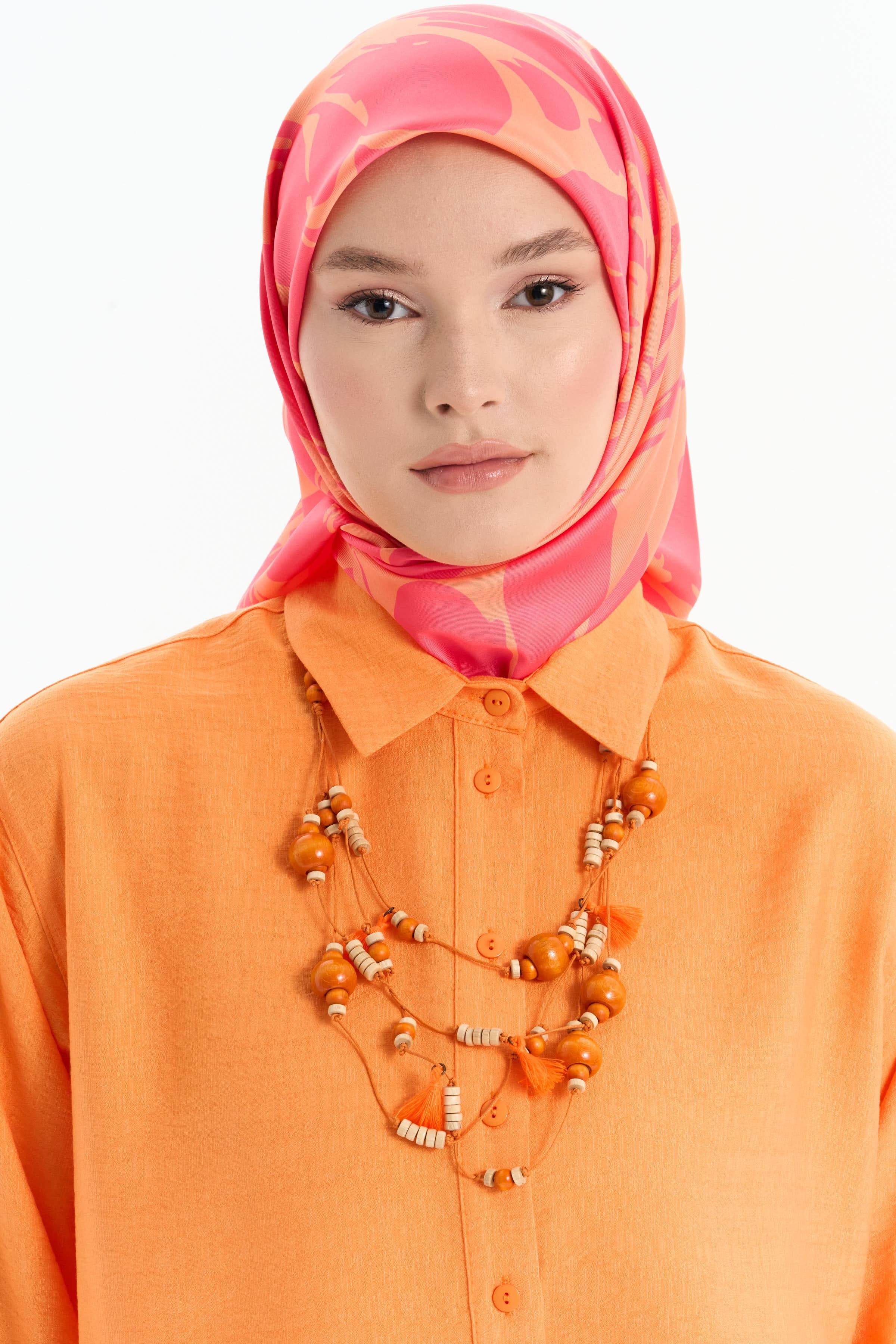 Floral Desen Stil Eşarp - Oranj TUGBA