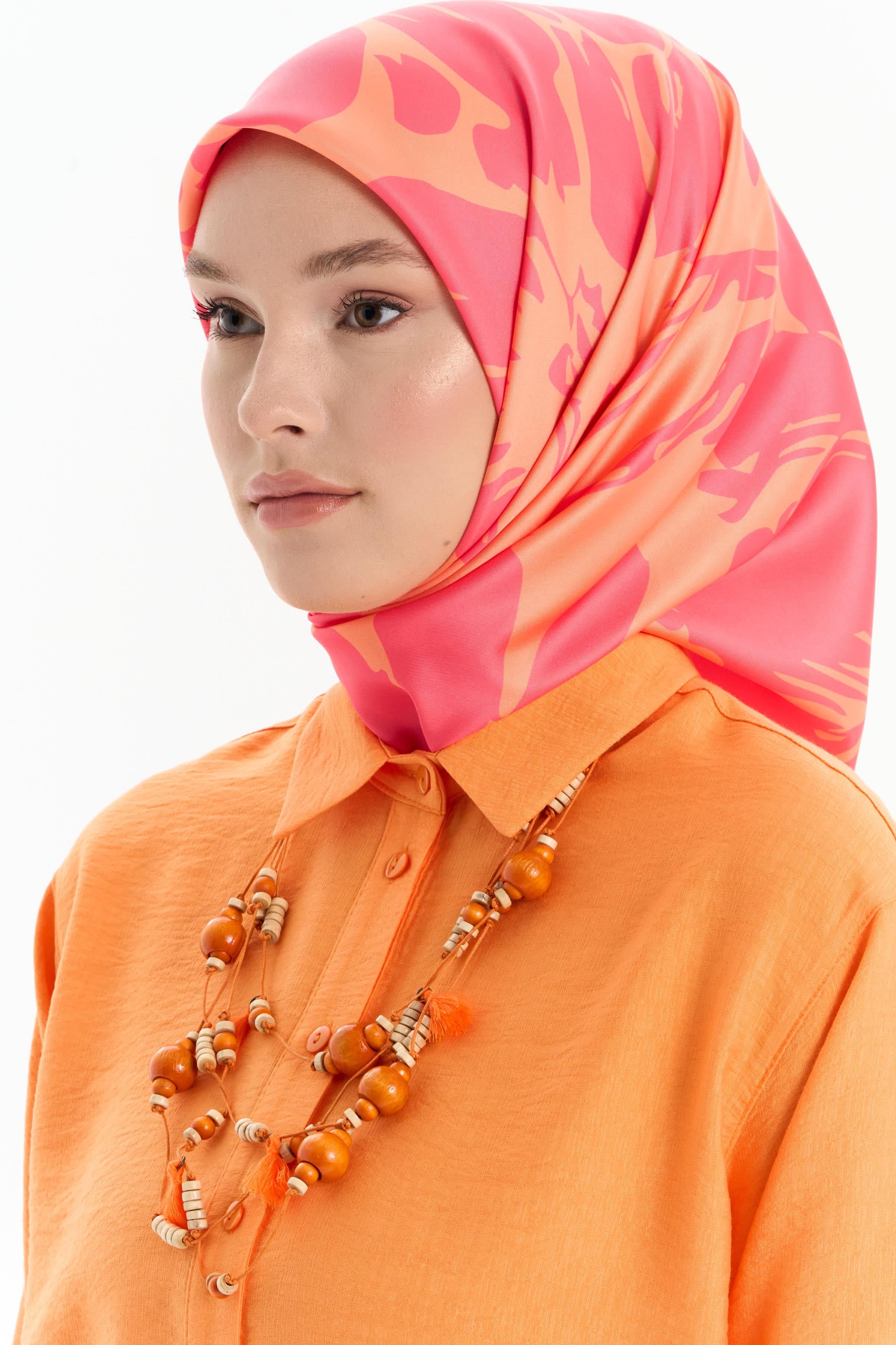 Floral Desen Stil Eşarp - Oranj TUGBA