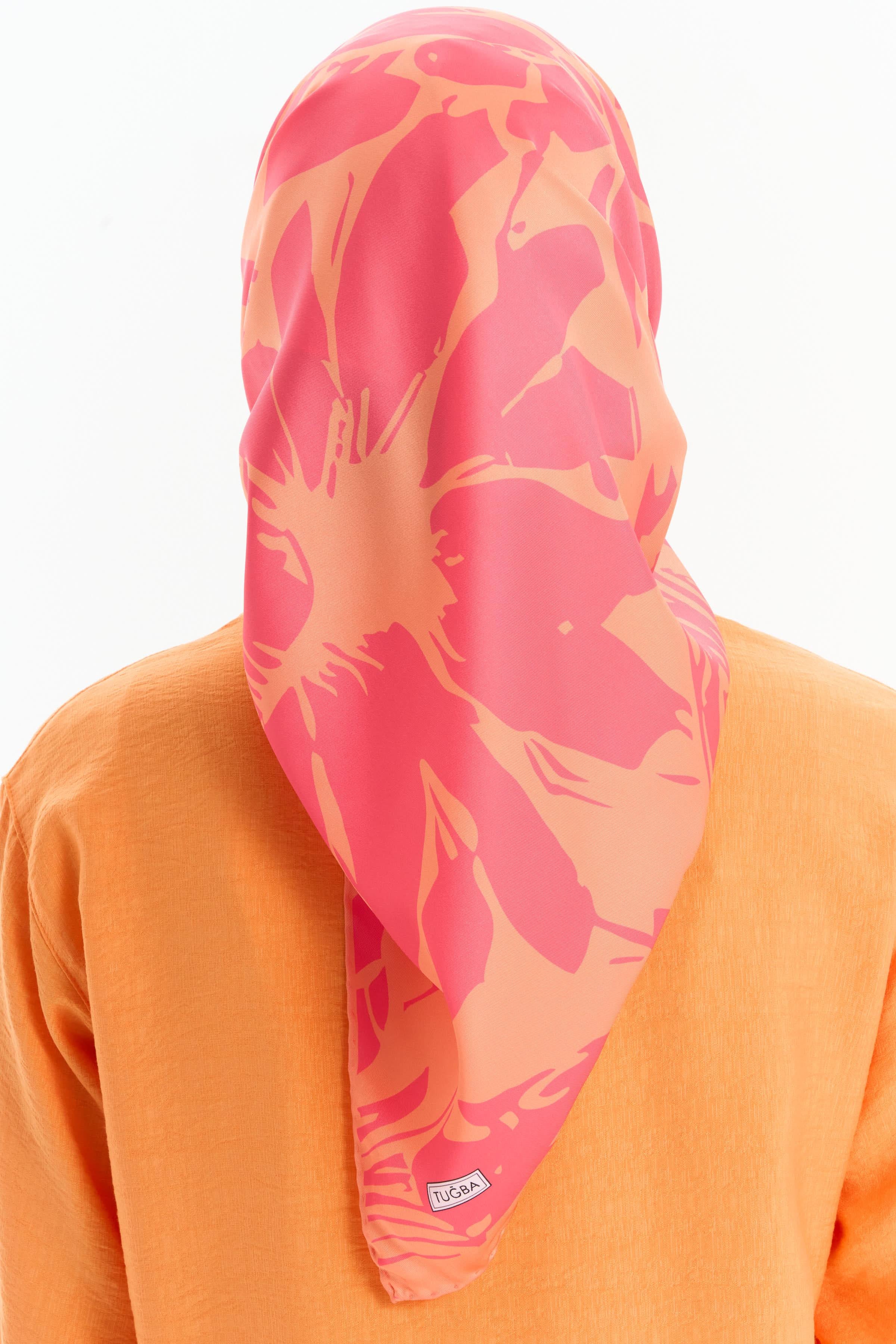 Floral Desen Stil Eşarp - Oranj TUGBA