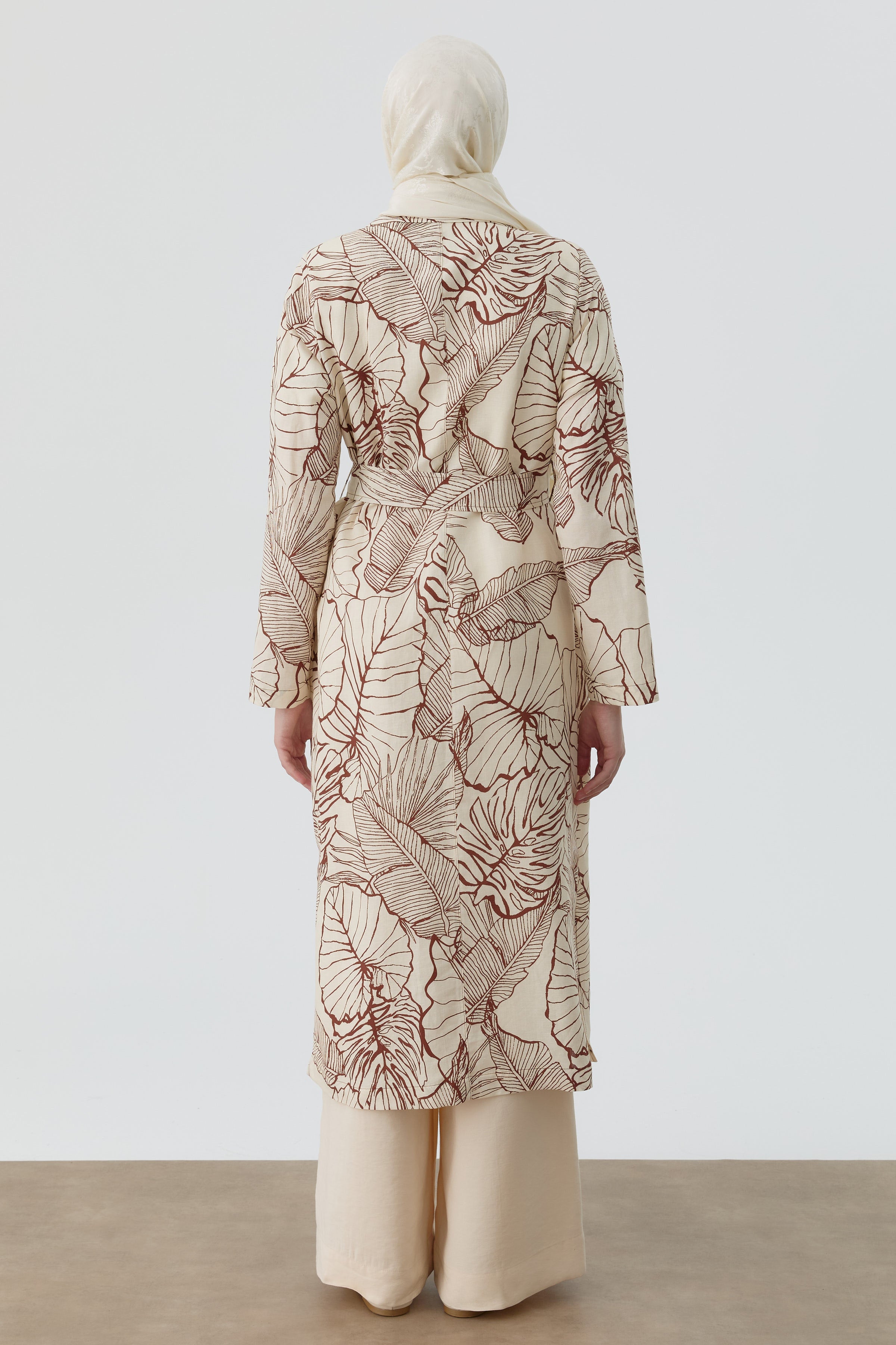 Floral Desenli Keten Trençkot - Bej TUGBA