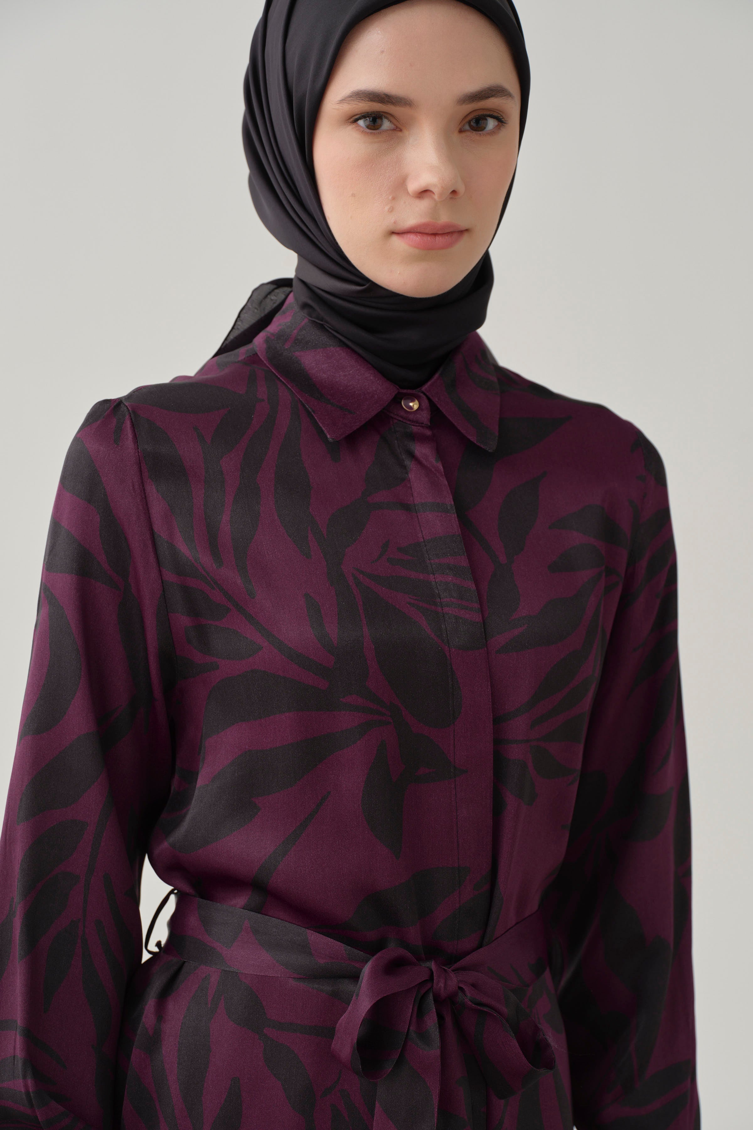 Floral Desenli Viskon Tunik - Mürdüm TUGBA