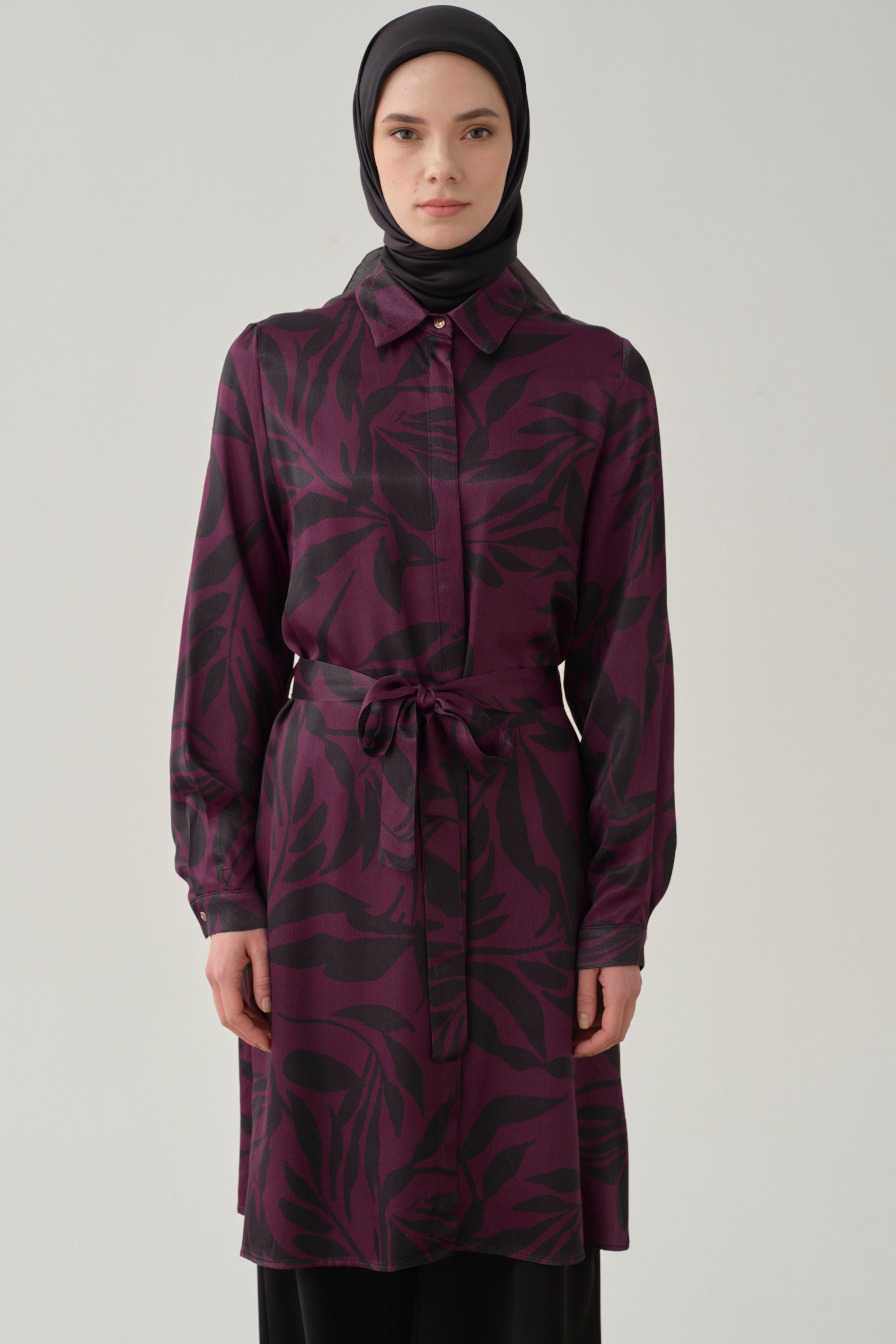 Floral Desenli Viskon Tunik - Mürdüm TUGBA