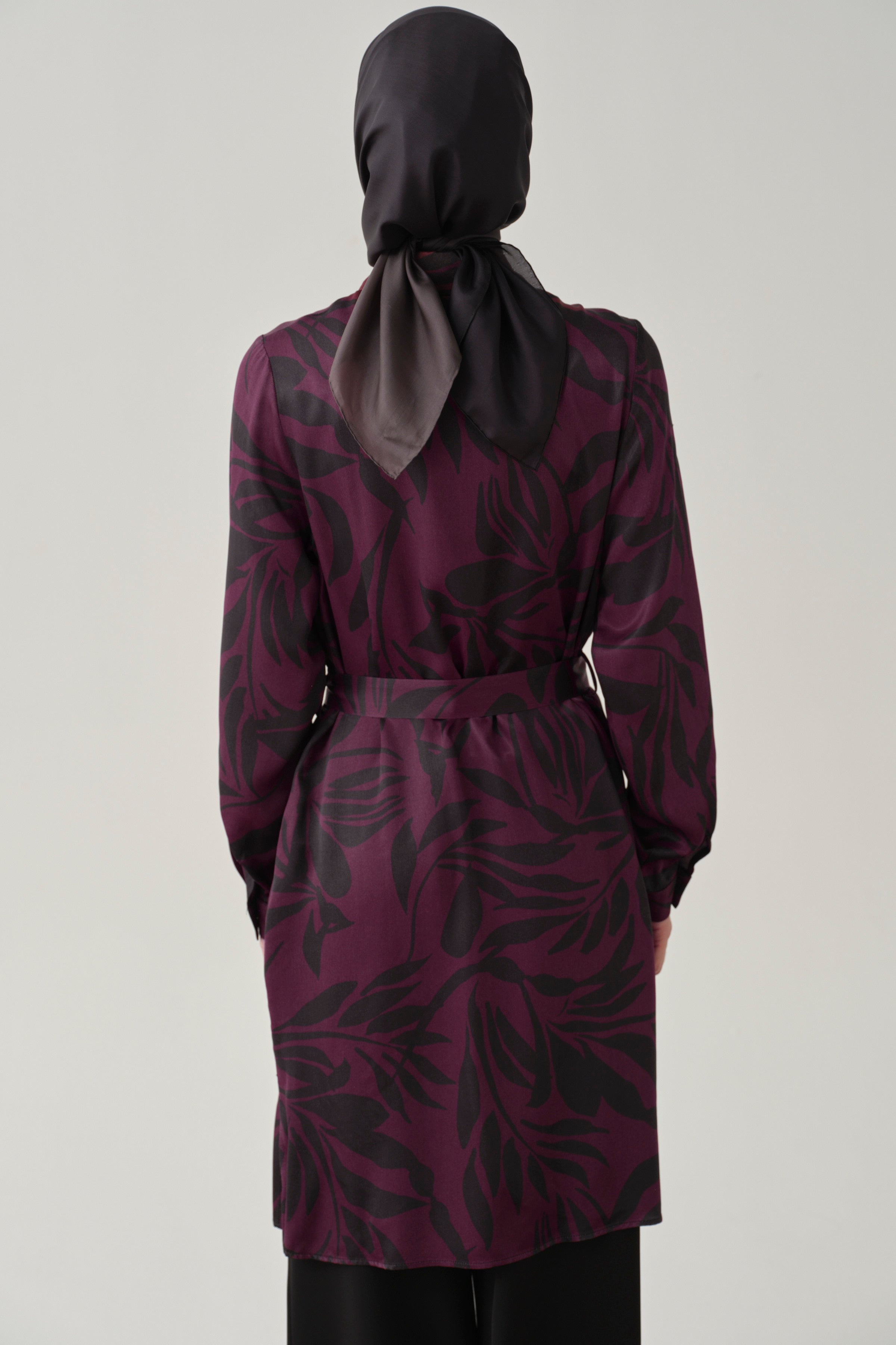 Floral Desenli Viskon Tunik - Mürdüm TUGBA