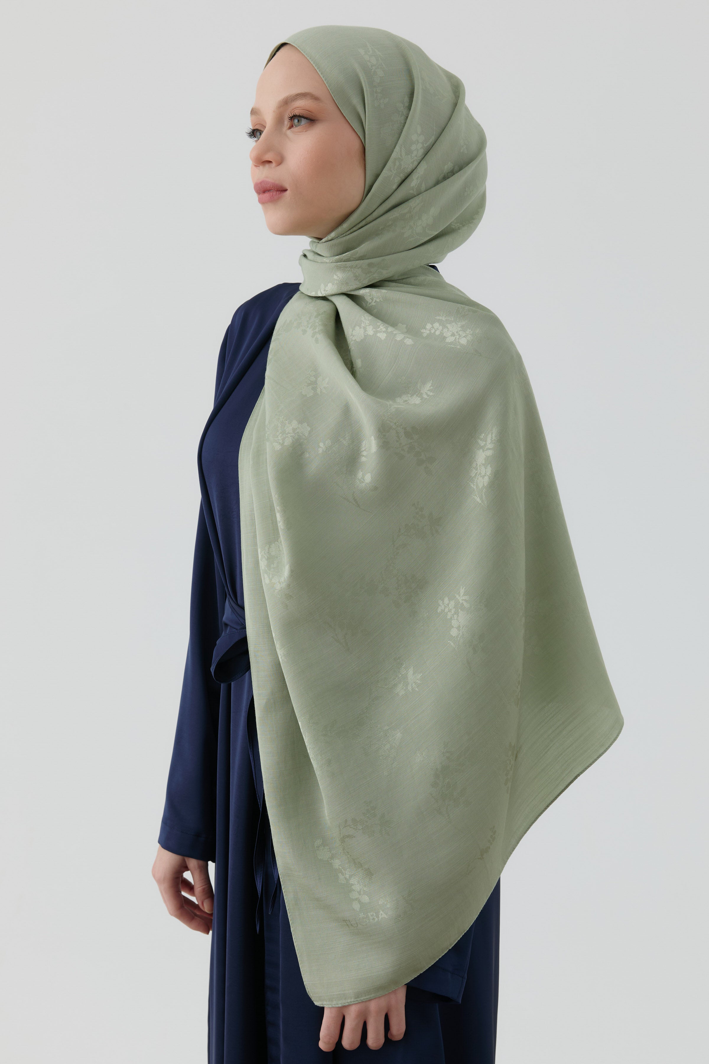 Floral Jakar Naturel Şal - Mint TUGBA