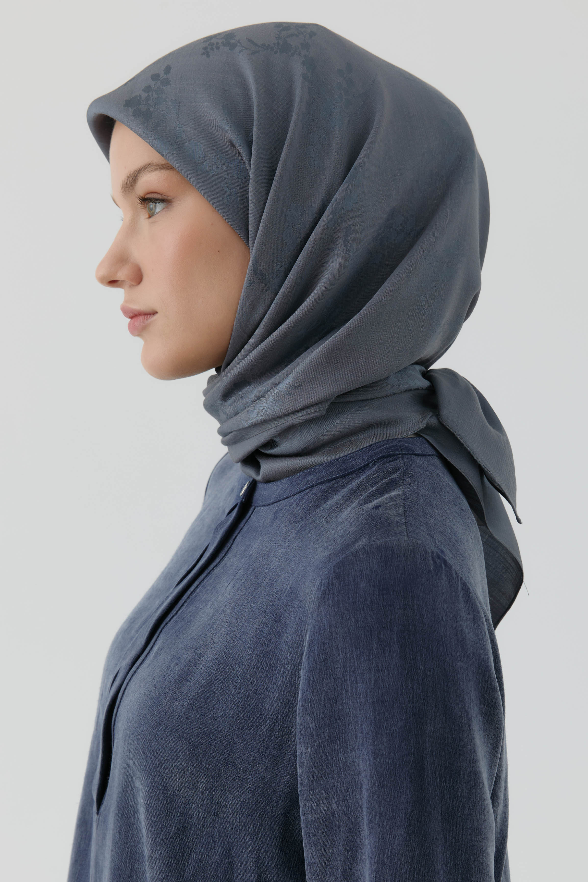 Floral Jakar Nida Naturel Eşarp - Füme TUGBA