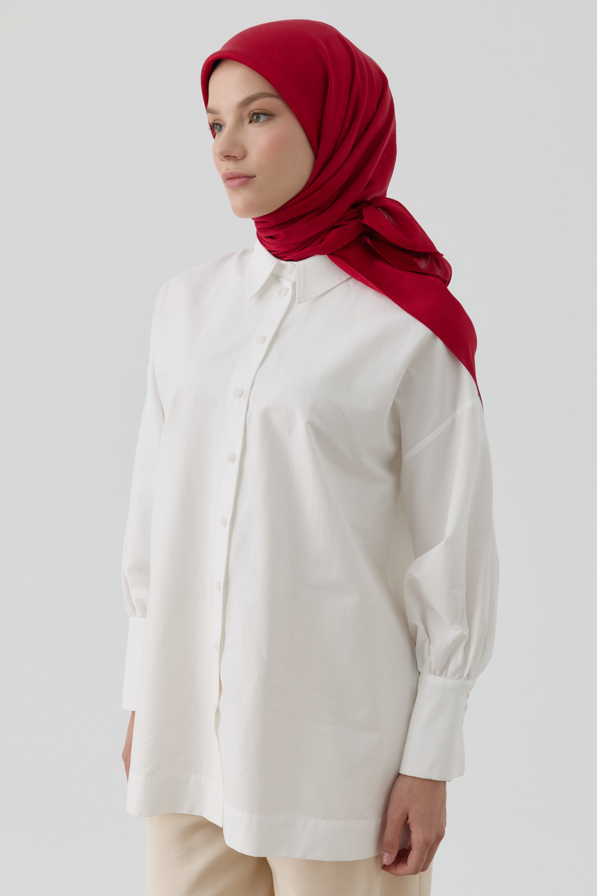 Floral Jakar Nida Naturel Eşarp - Kırmızı TUGBA