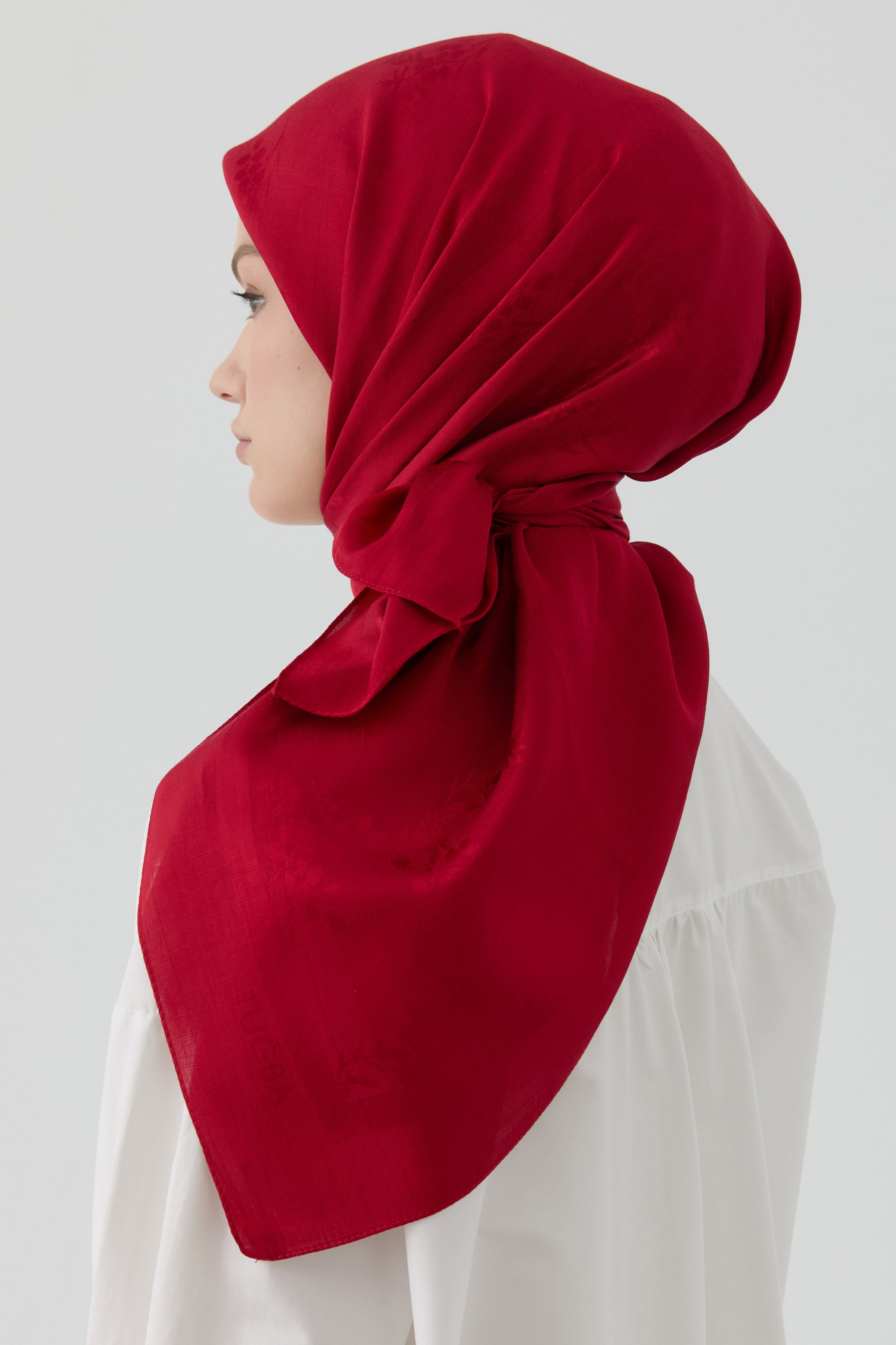 Floral Jakar Nida Naturel Eşarp - Kırmızı TUGBA