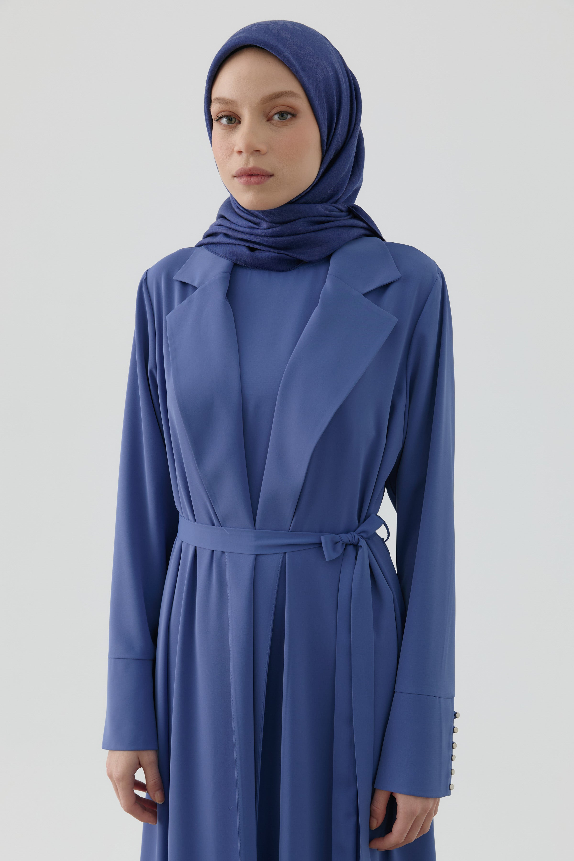 Floral Jakar Nida Naturel Eşarp - Lacivert TUGBA