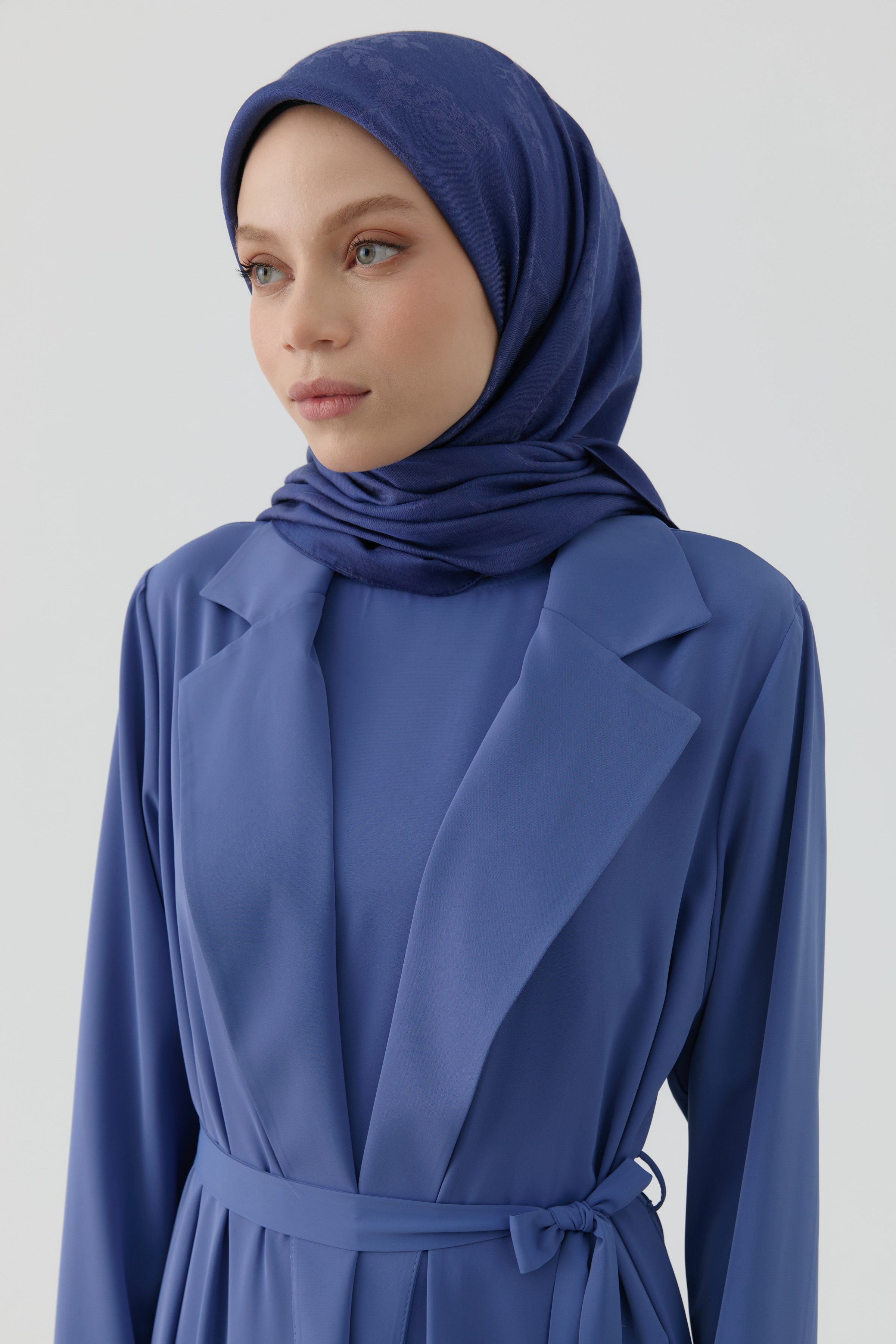 Floral Jakar Nida Naturel Eşarp - Lacivert TUGBA