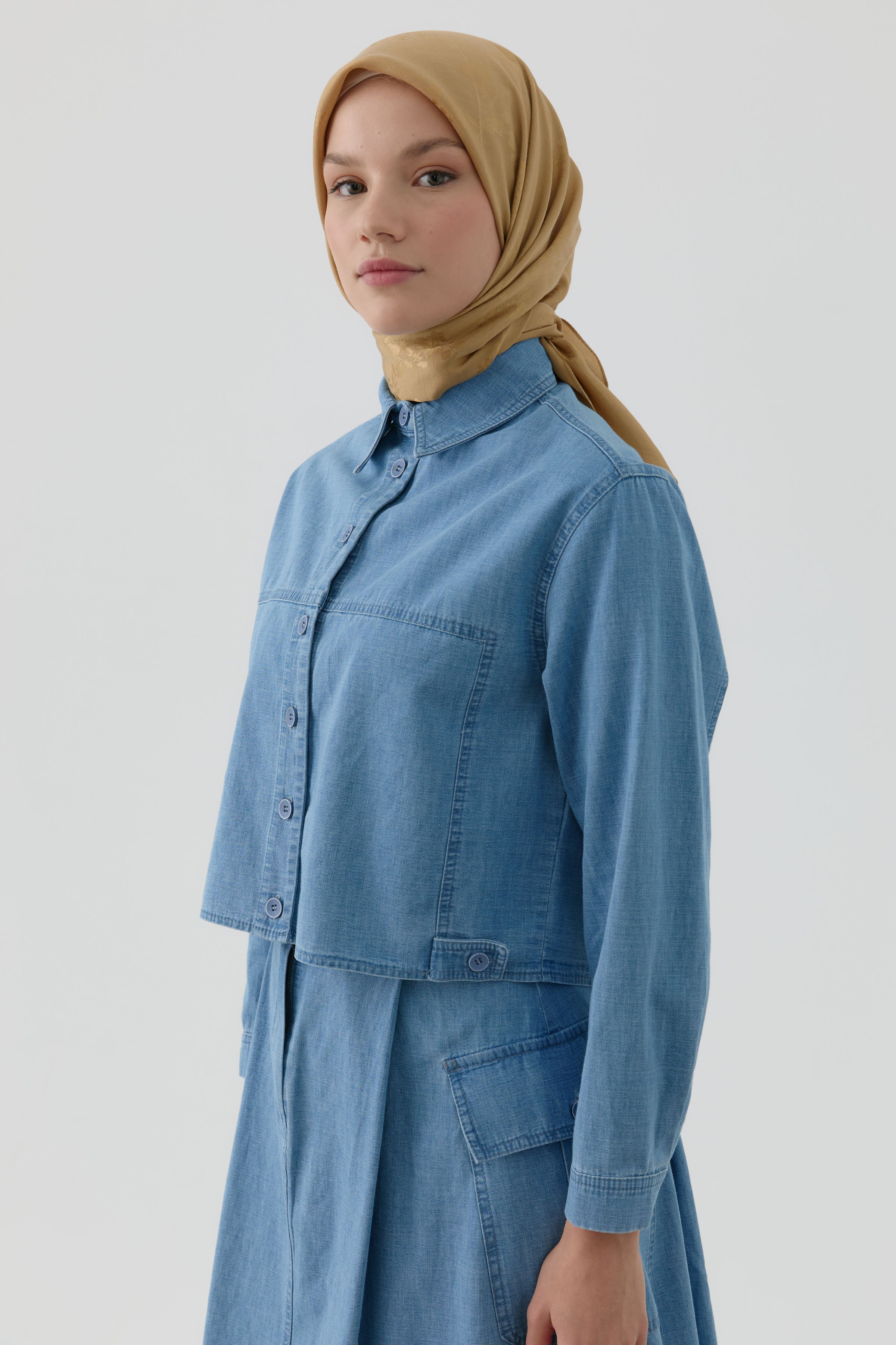 Floral Jakar Nida Naturel Eşarp - Safran TUGBA