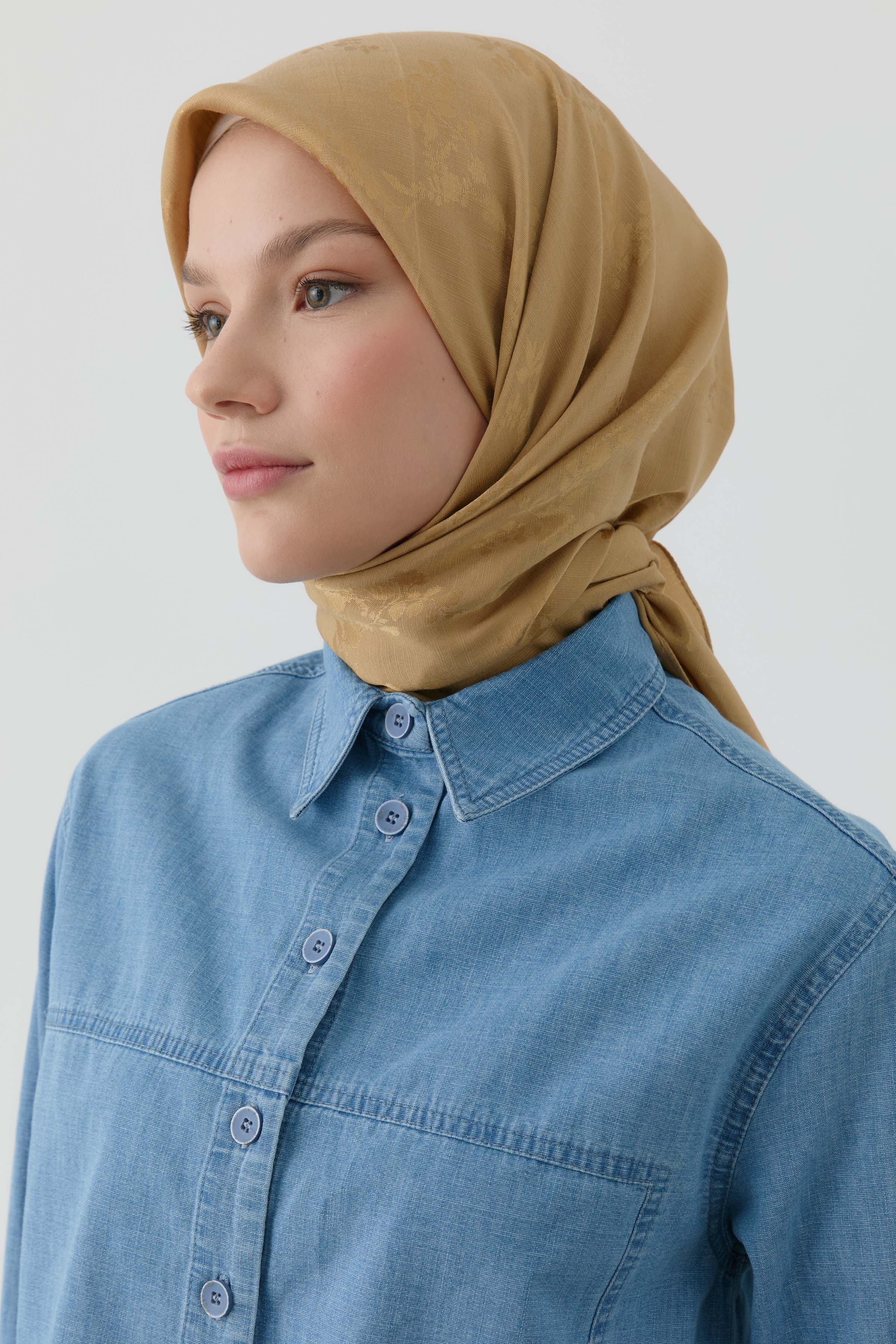 Floral Jakar Nida Naturel Eşarp - Safran TUGBA