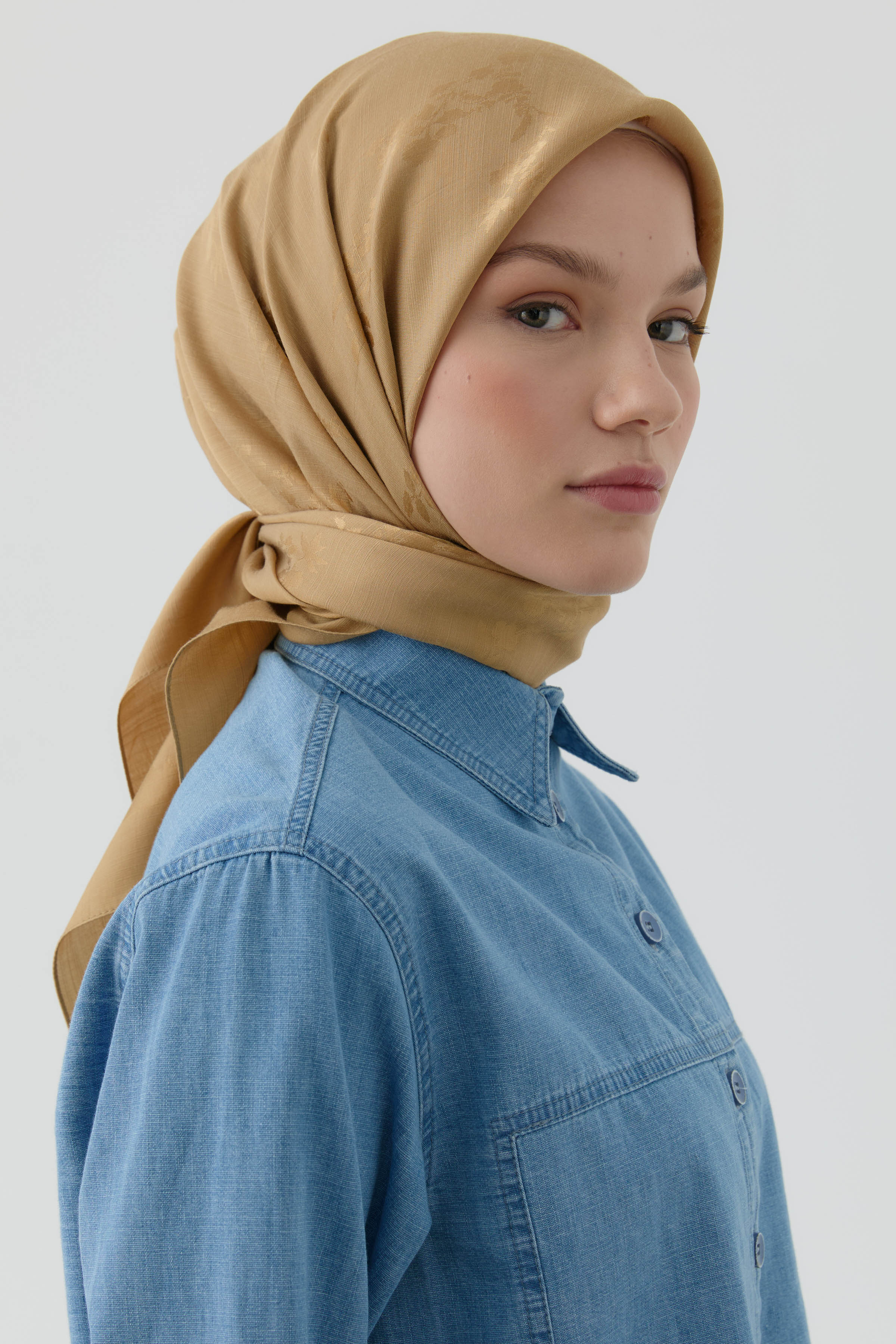 Floral Jakar Nida Naturel Eşarp - Safran TUGBA