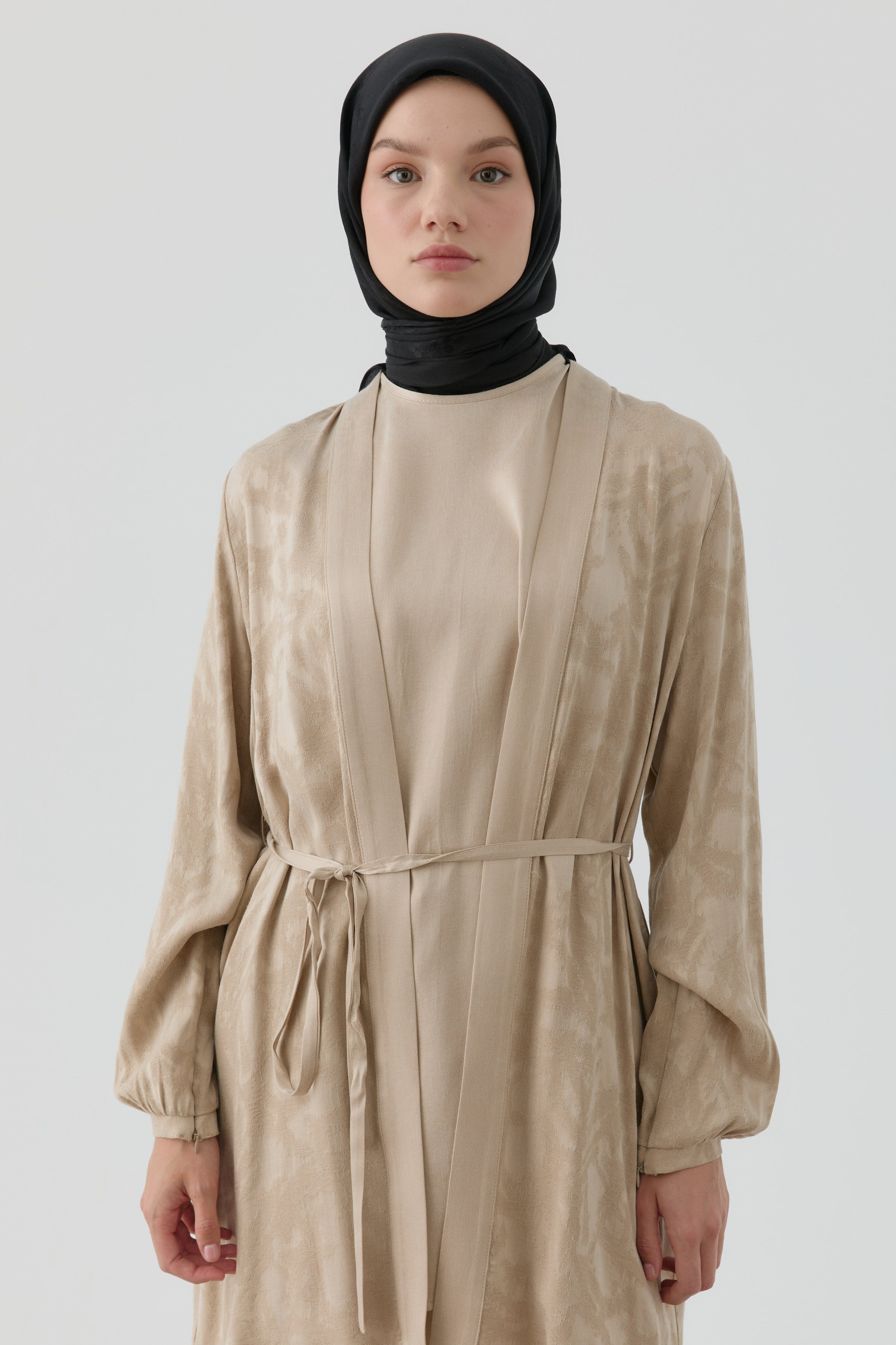 Floral Jakar Nida Naturel Eşarp - Siyah TUGBA