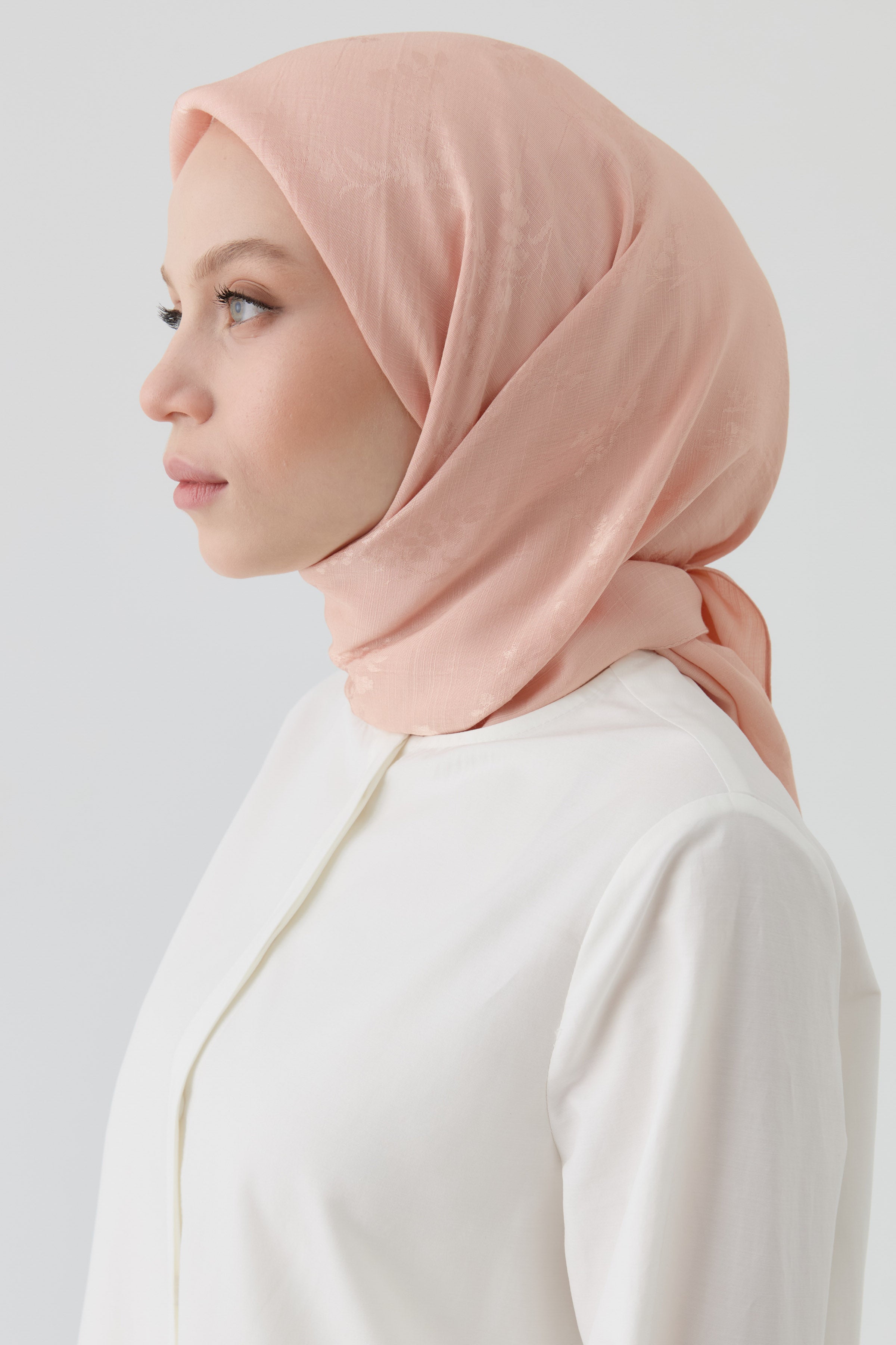 Floral Jakar Nida Naturel Eşarp - Somon TUGBA