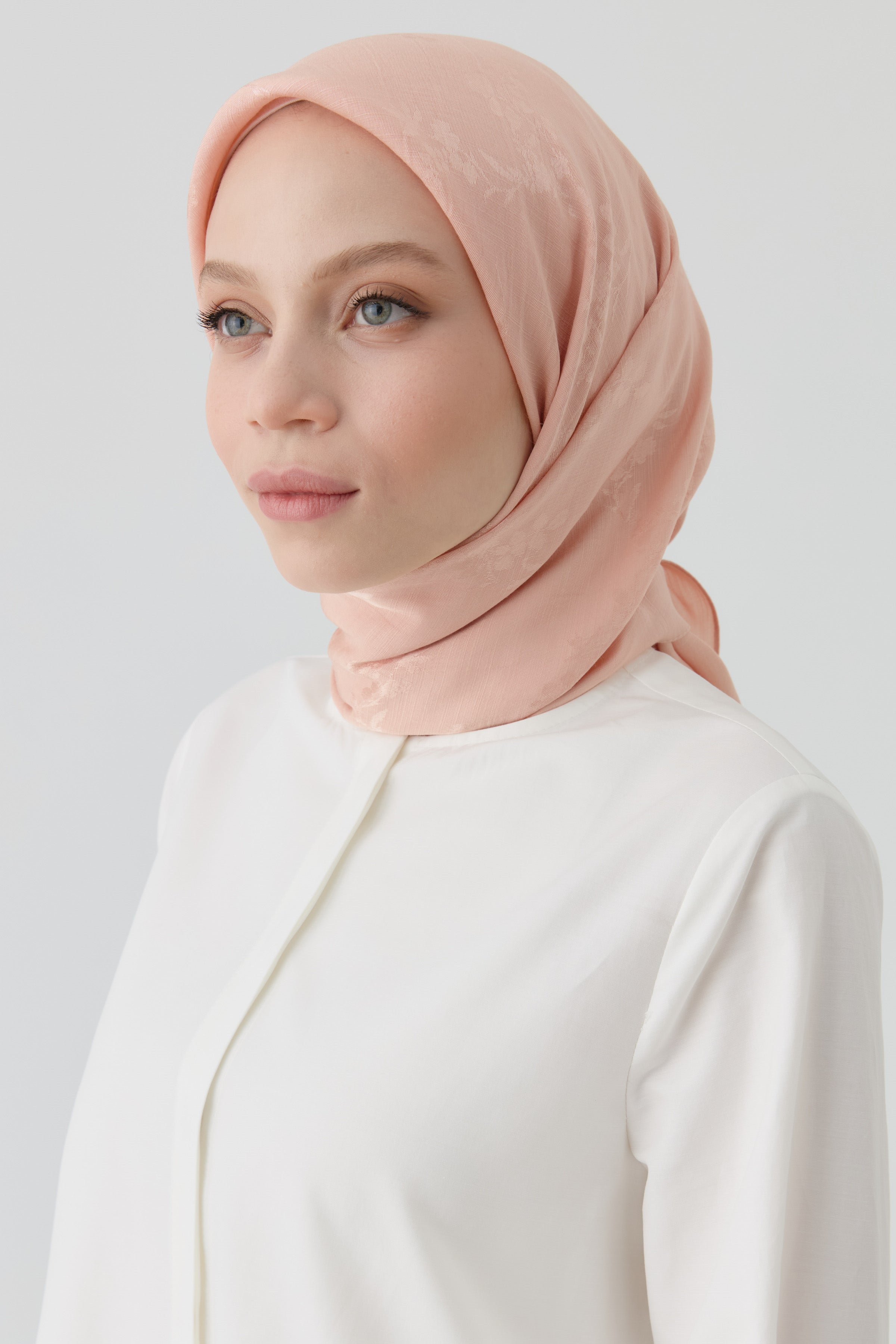 Floral Jakar Nida Naturel Eşarp - Somon TUGBA