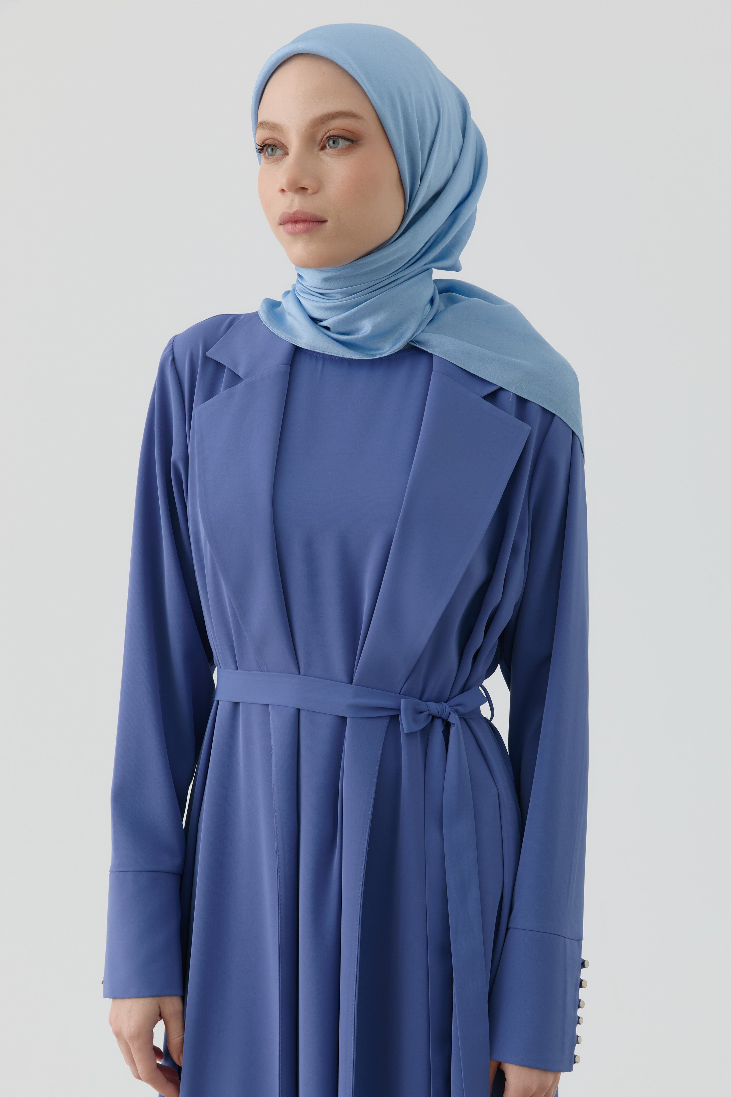 Floş Pamuk Naturel Eşarp - Açık Mavi TUGBA