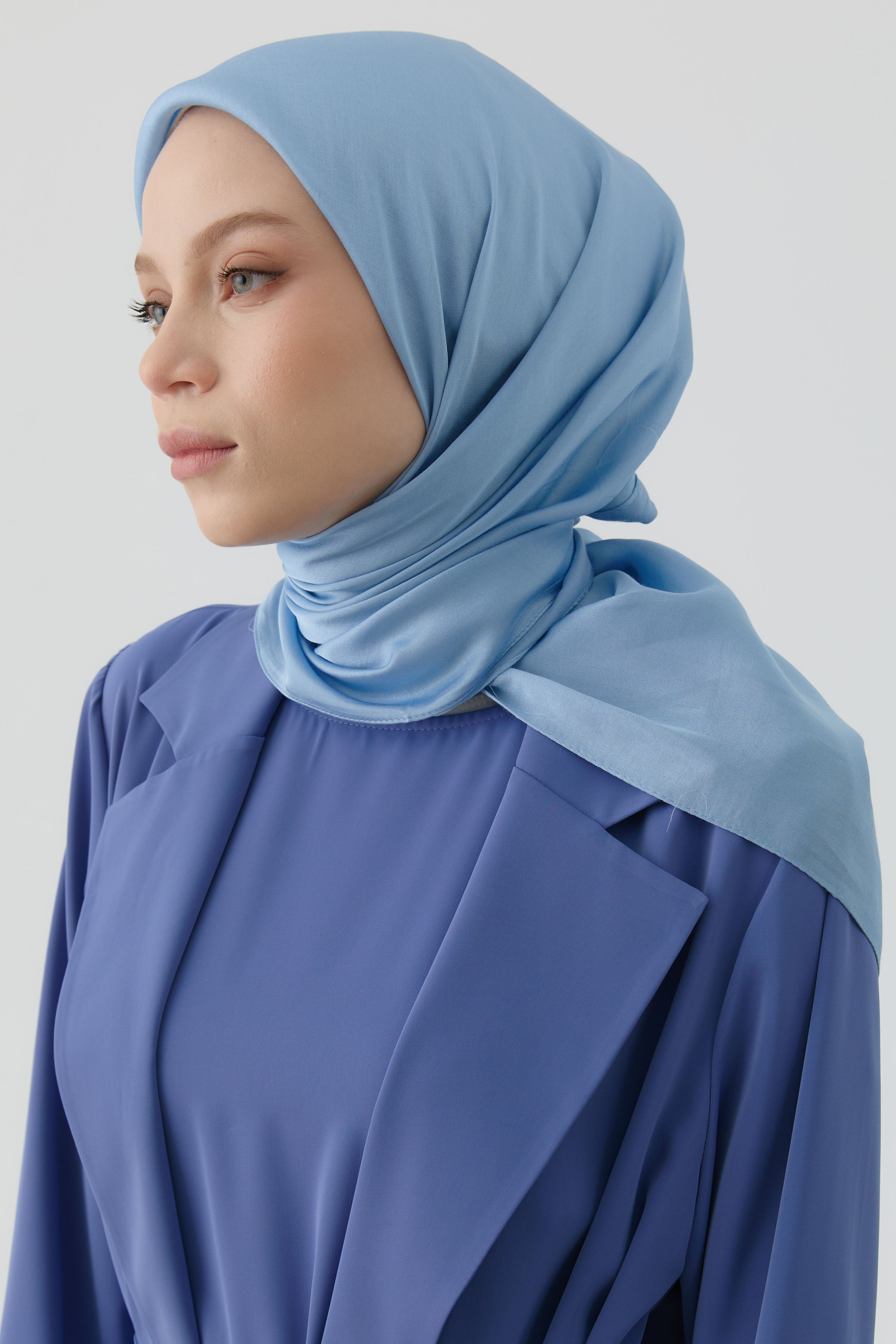 Floş Pamuk Naturel Eşarp - Açık Mavi TUGBA