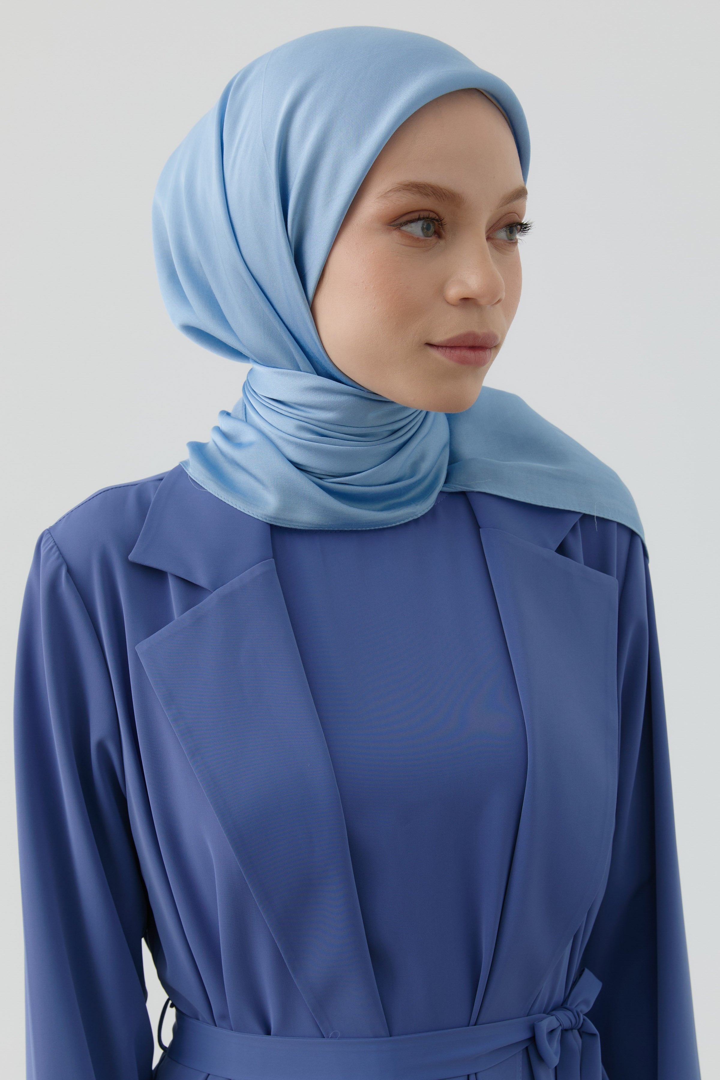 Floş Pamuk Naturel Eşarp - Açık Mavi TUGBA