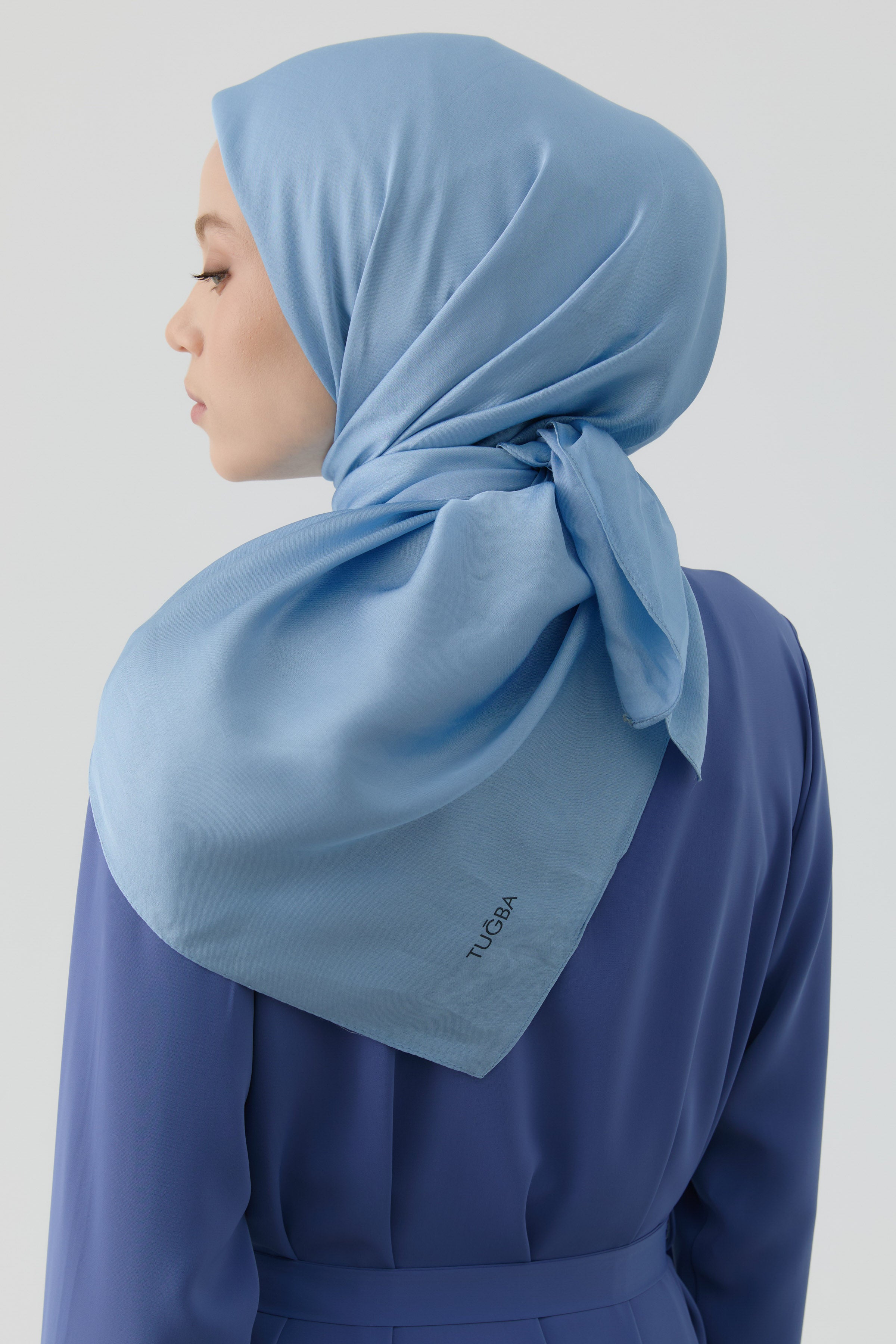 Floş Pamuk Naturel Eşarp - Açık Mavi TUGBA