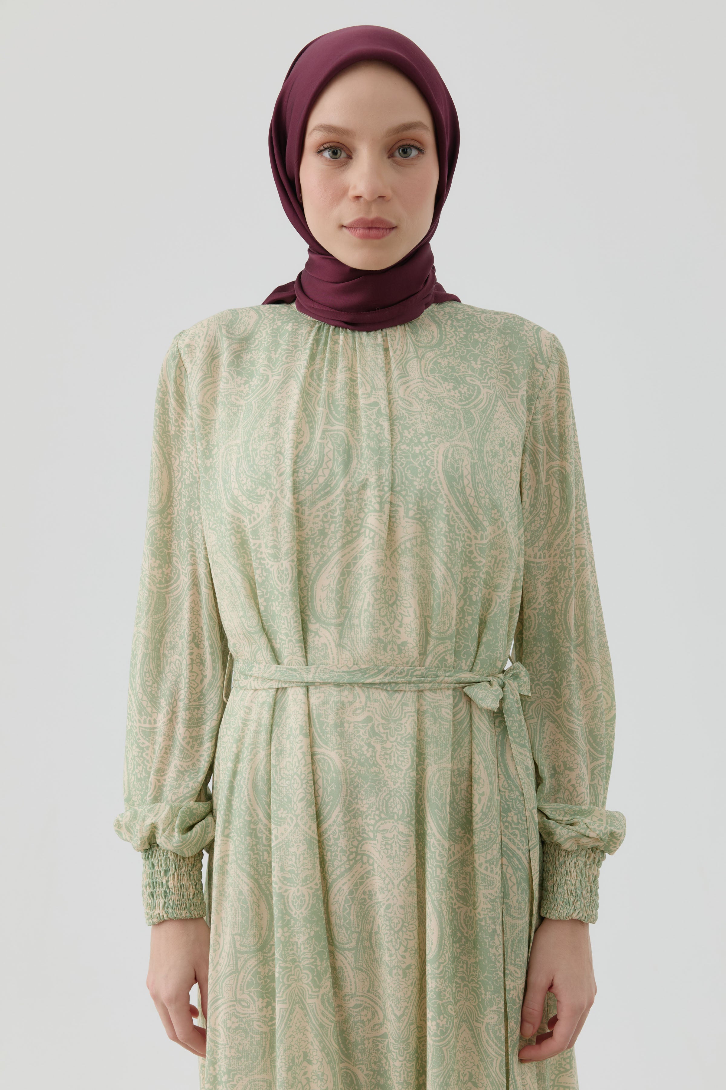 Floş Pamuk Naturel Eşarp - Bordo TUGBA