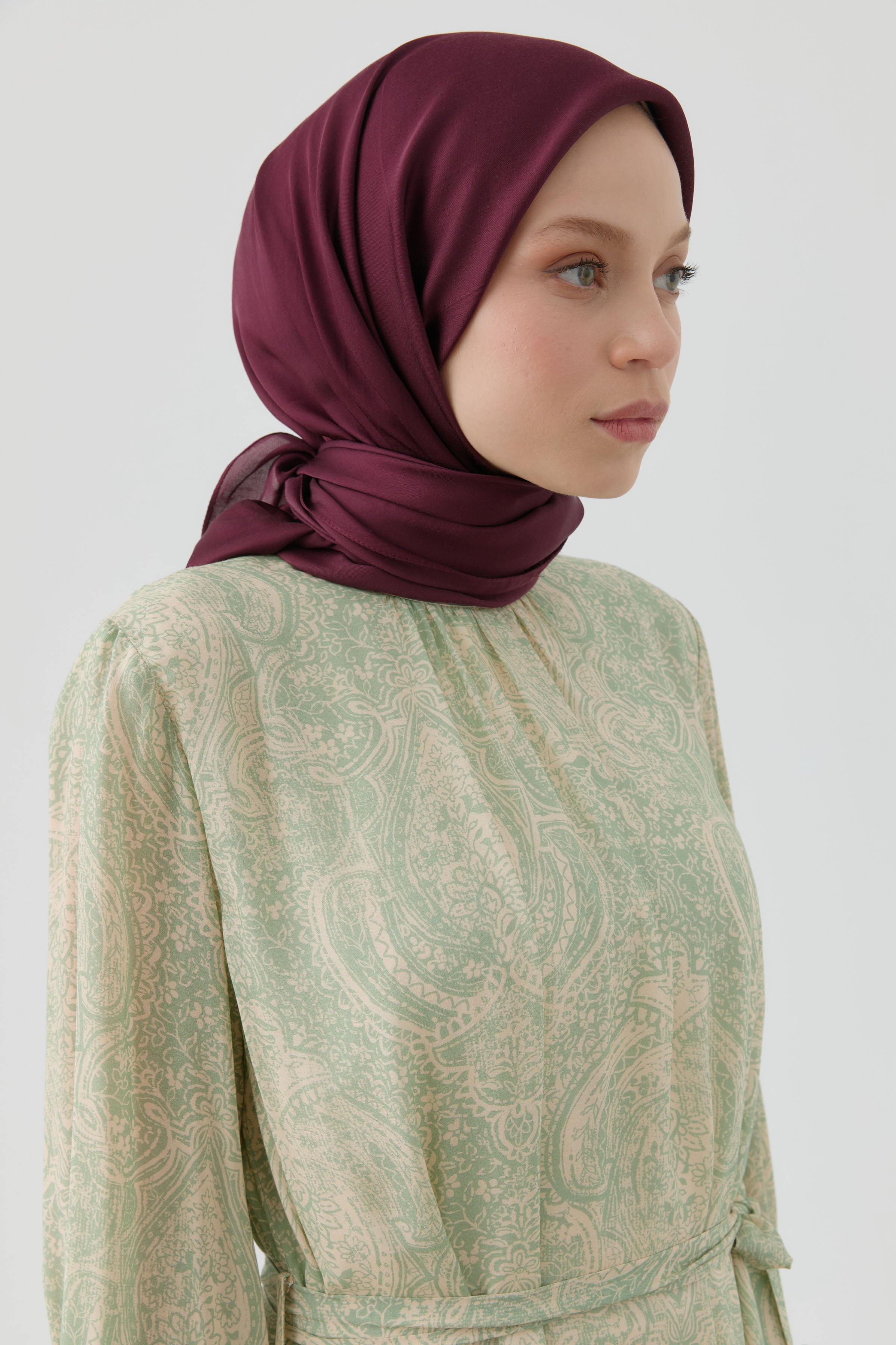 Floş Pamuk Naturel Eşarp - Bordo TUGBA