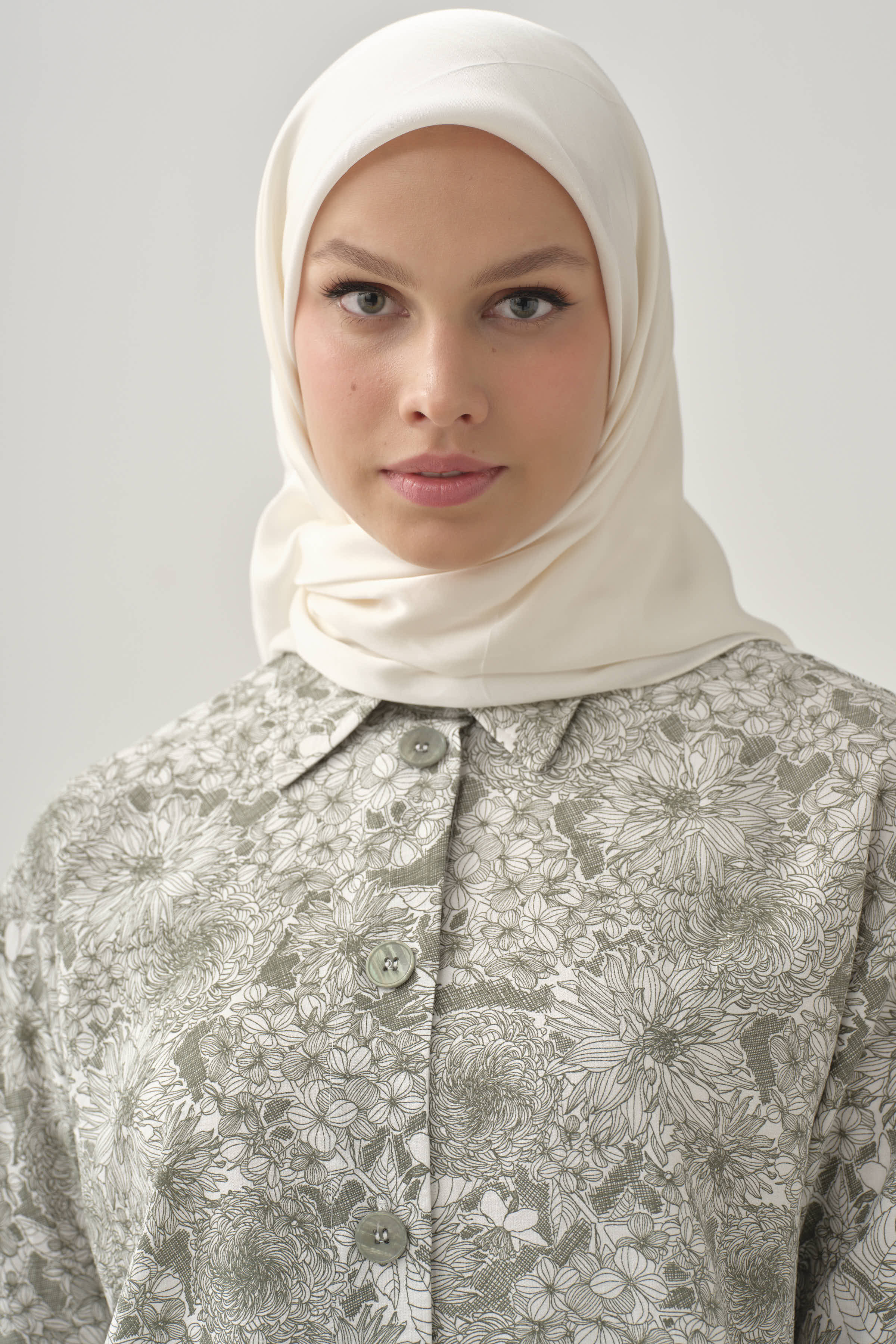 Floş Pamuk Naturel Eşarp - Ekru TUGBA