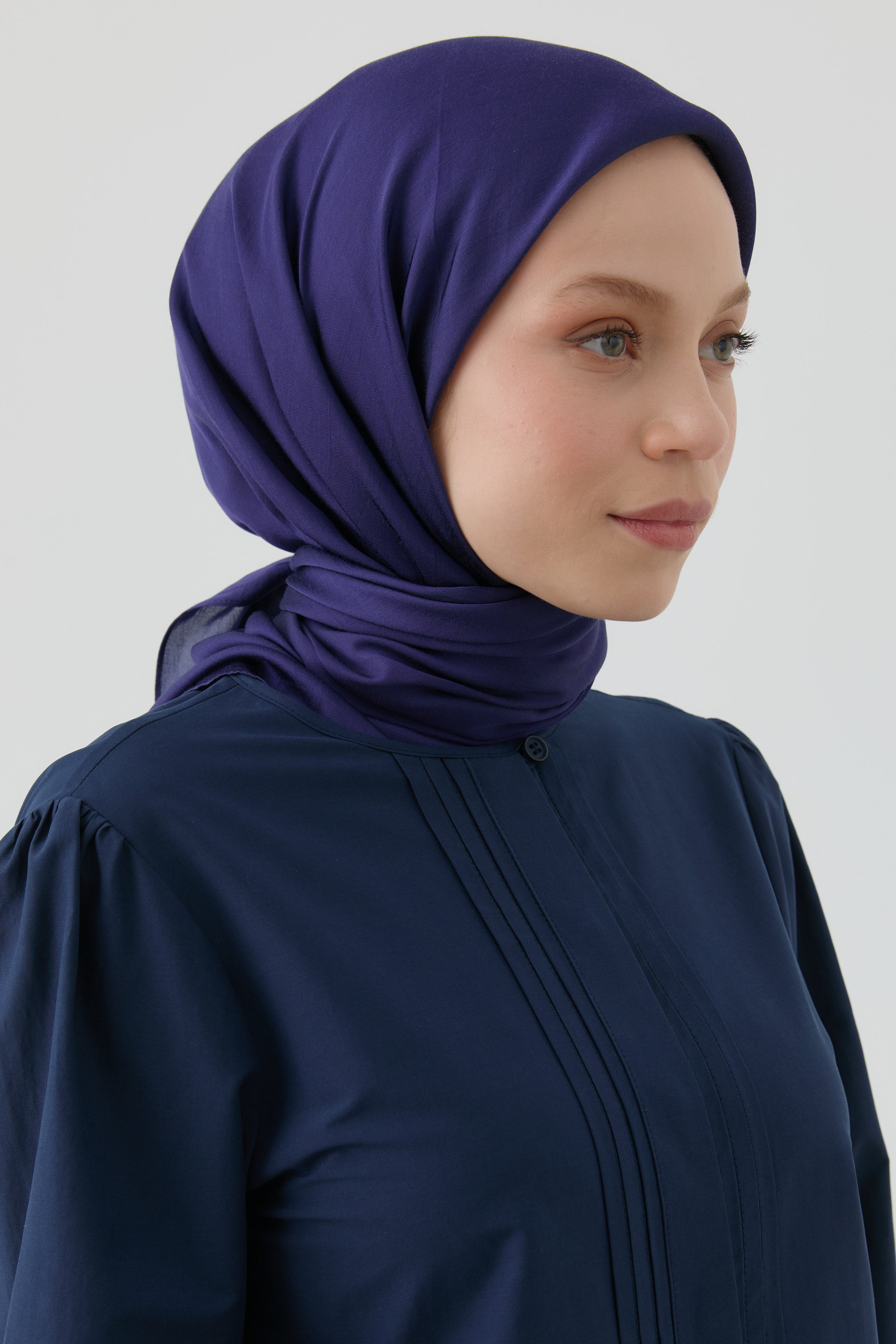 Floş Pamuk Naturel Eşarp - Lacivert TUGBA