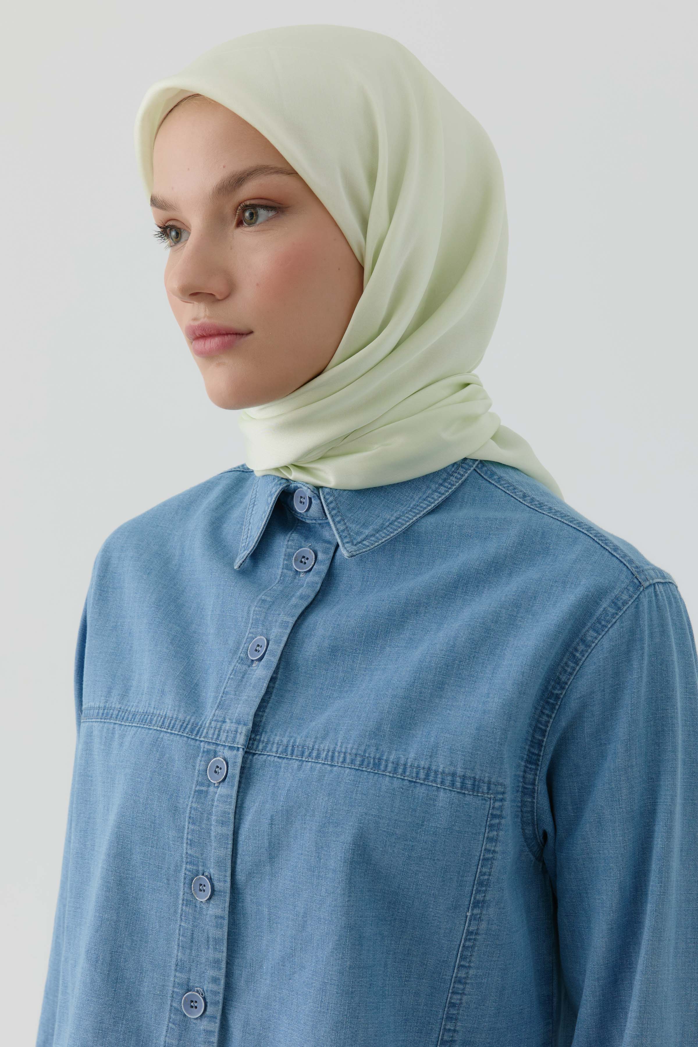 Floş Pamuk Naturel Eşarp - Mint TUGBA