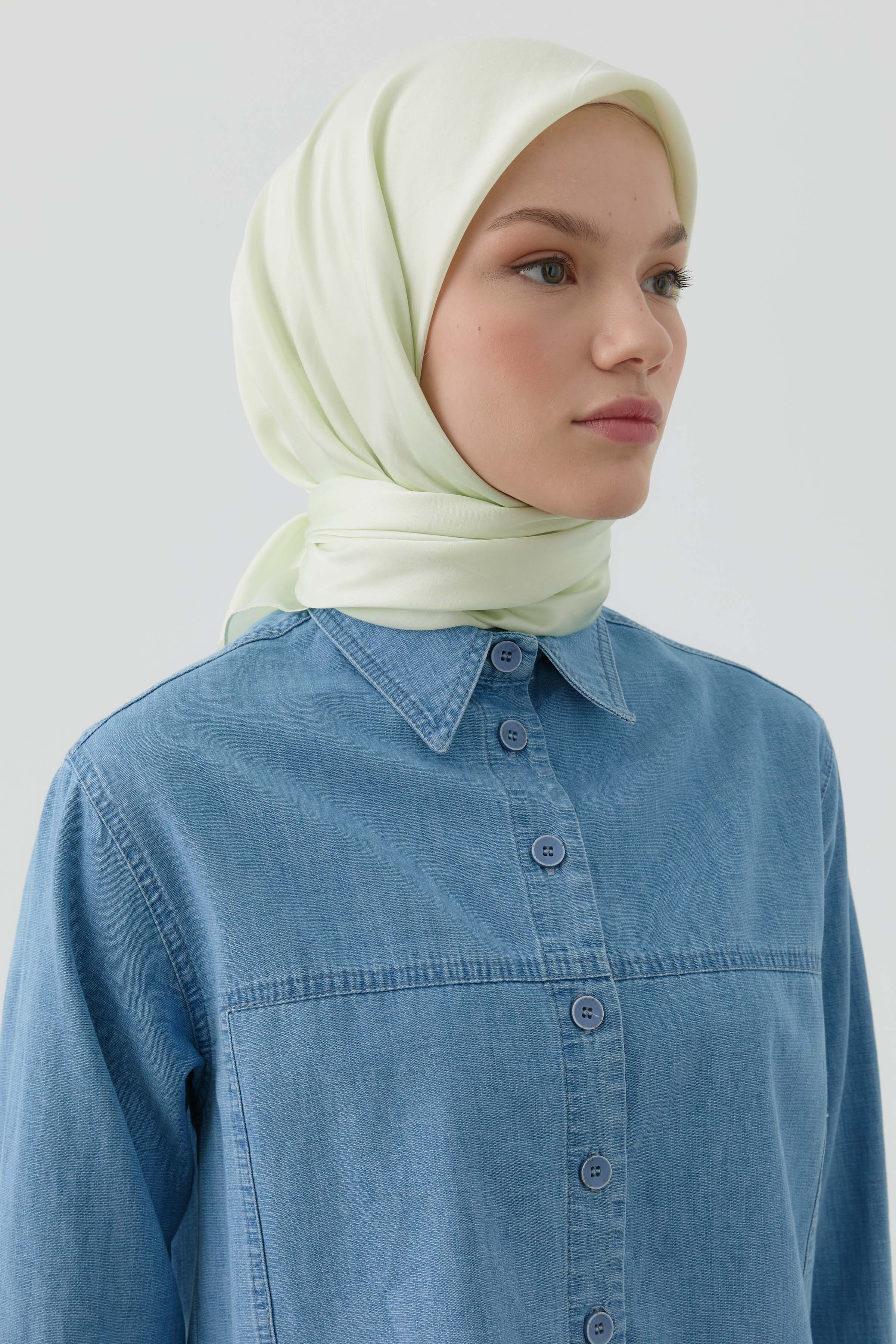 Floş Pamuk Naturel Eşarp - Mint TUGBA