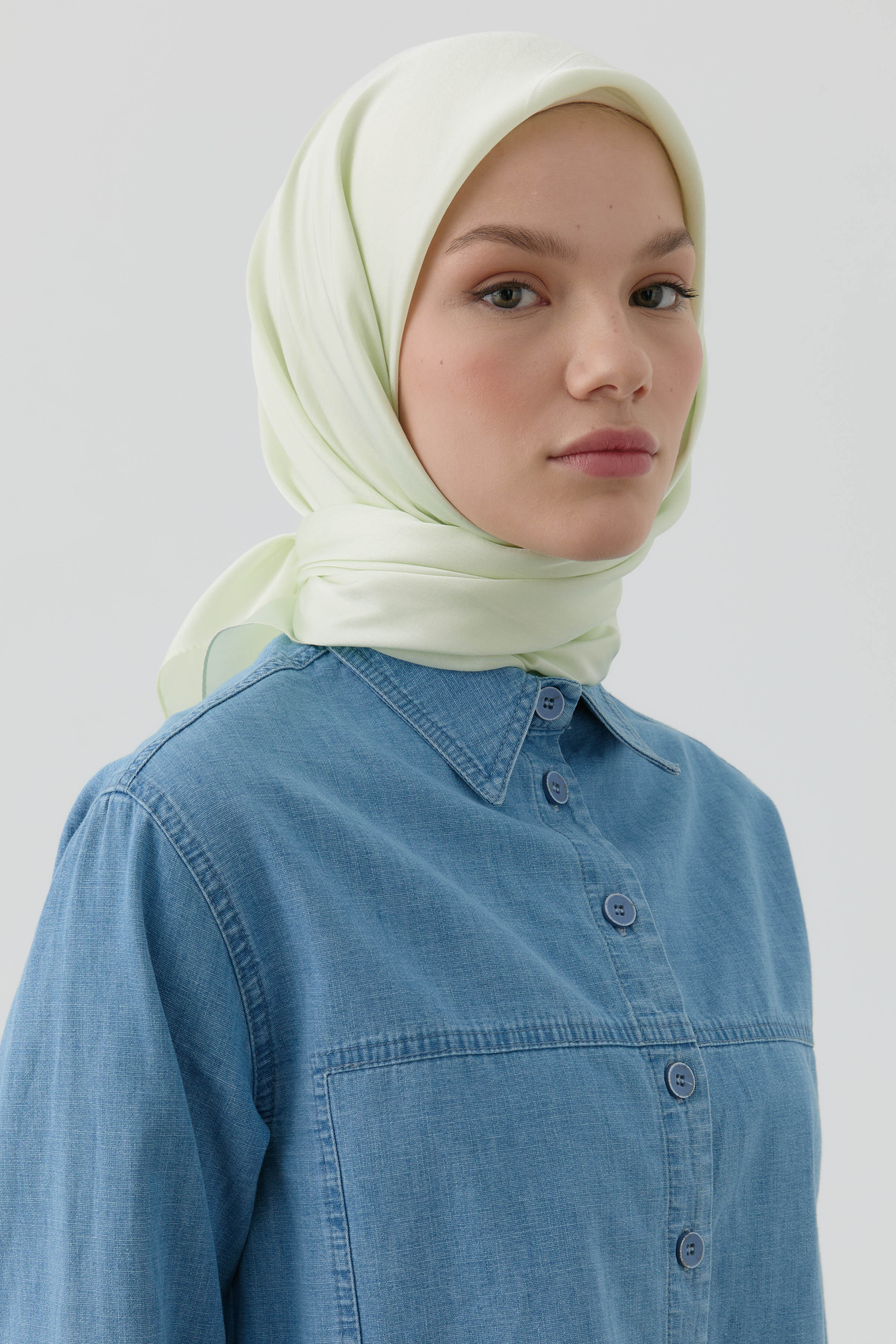 Floş Pamuk Naturel Eşarp - Mint TUGBA