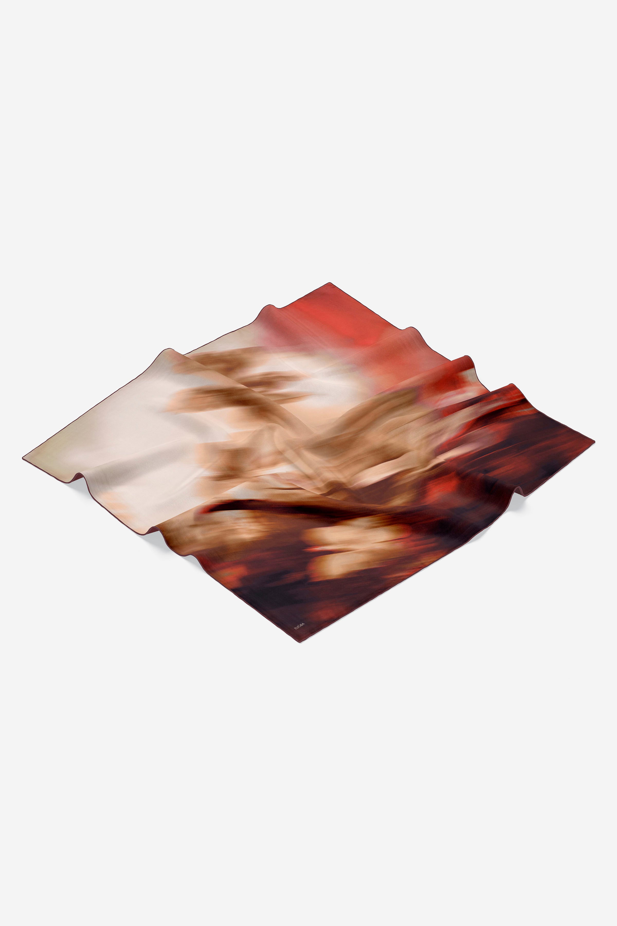 Flu Desenli Sura İpek Eşarp - Kırmızı TUGBA