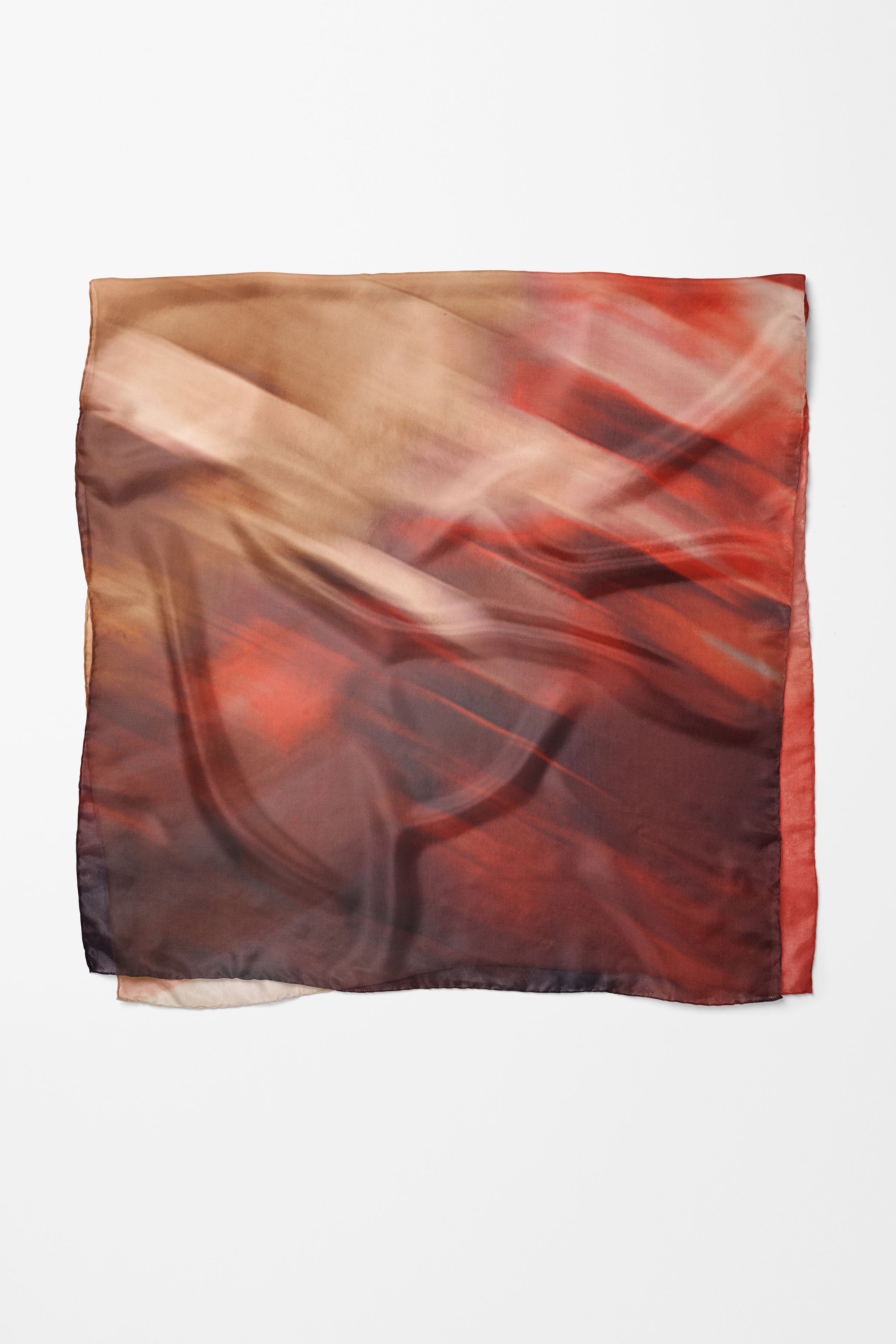 Flu Desenli Sura İpek Eşarp - Kırmızı TUGBA