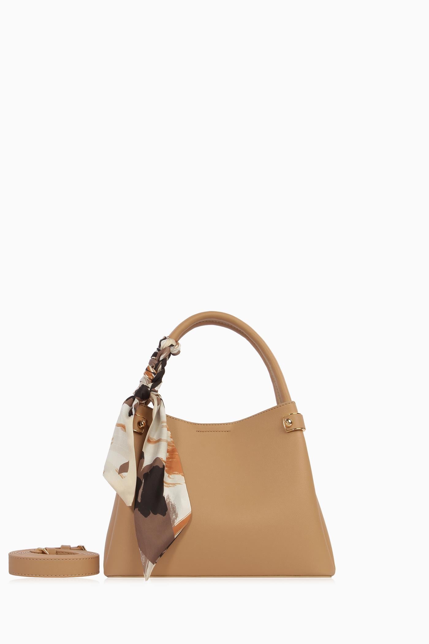 Fular Detaylı Çift Kulplu Çanta - Camel TUGBA